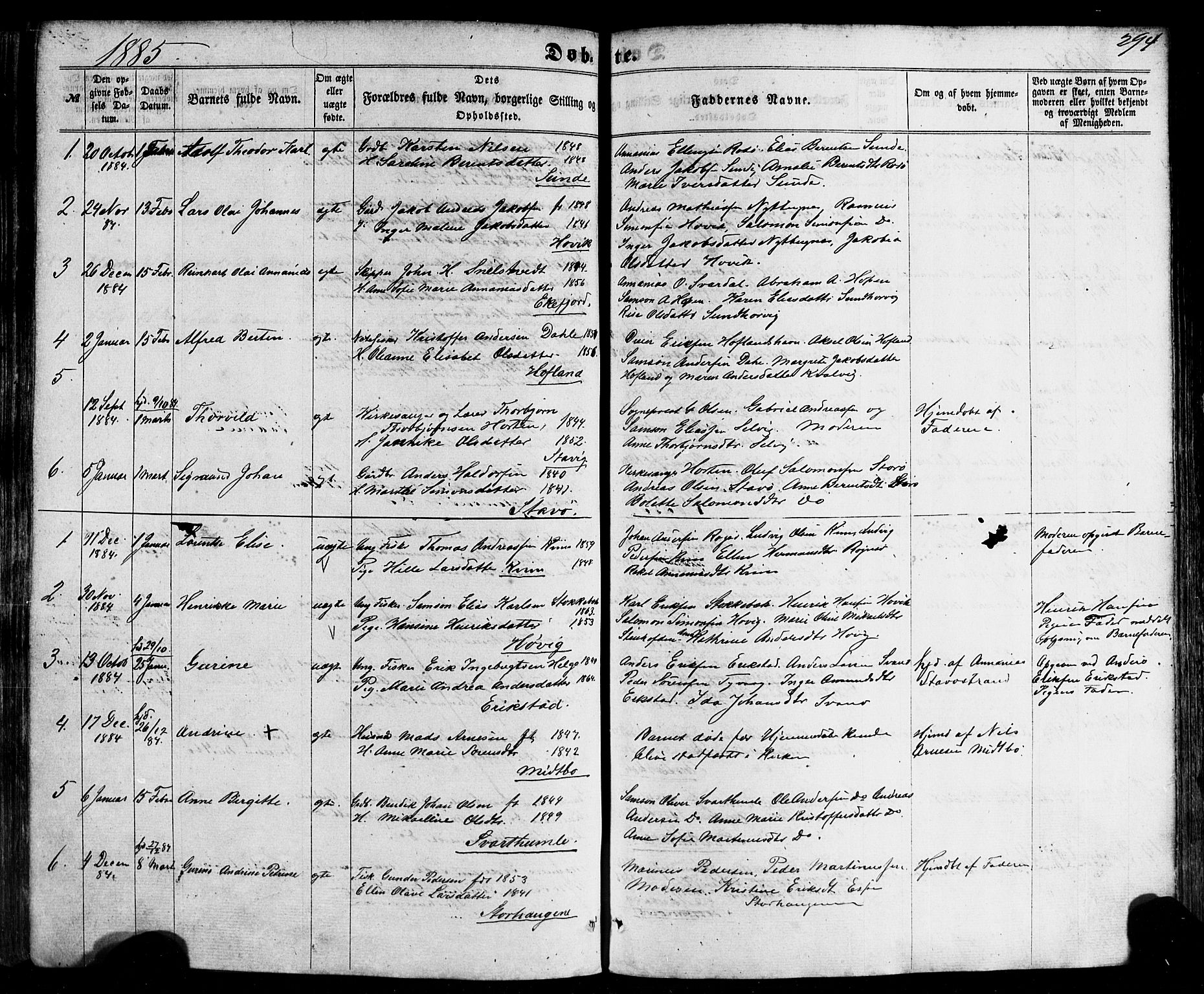 Kinn sokneprestembete, AV/SAB-A-80801/H/Haa/Haaa/L0006: Parish register (official) no. A 6, 1857-1885, p. 294