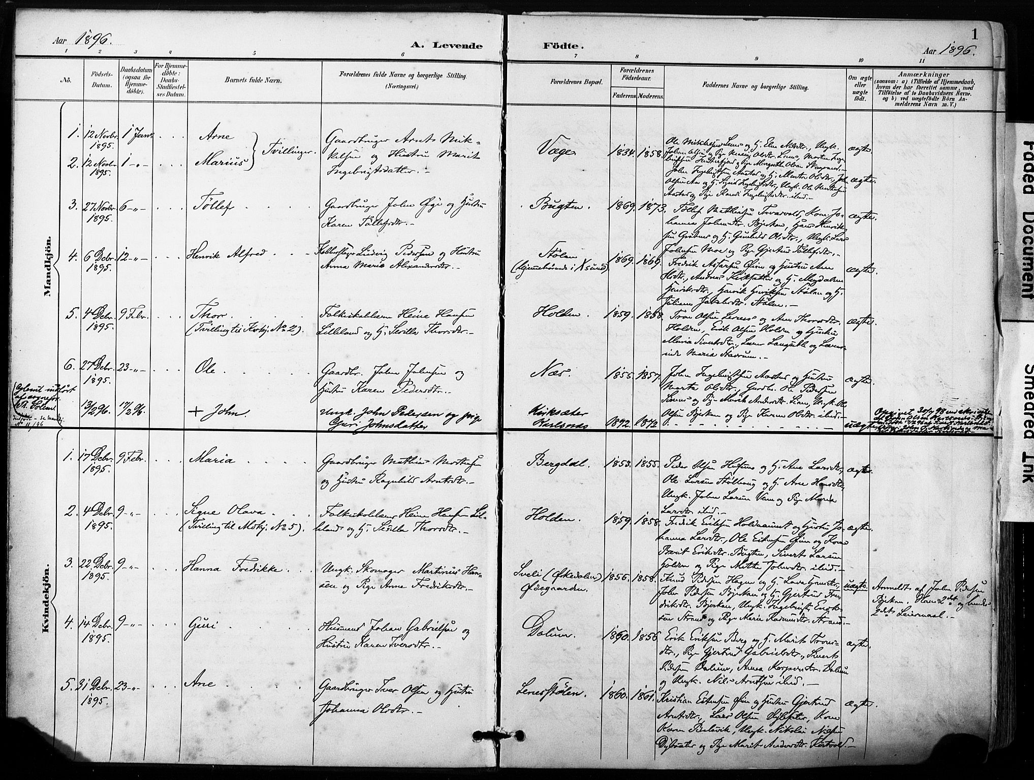 Ministerialprotokoller, klokkerbøker og fødselsregistre - Sør-Trøndelag, SAT/A-1456/630/L0497: Parish register (official) no. 630A10, 1896-1910, p. 1