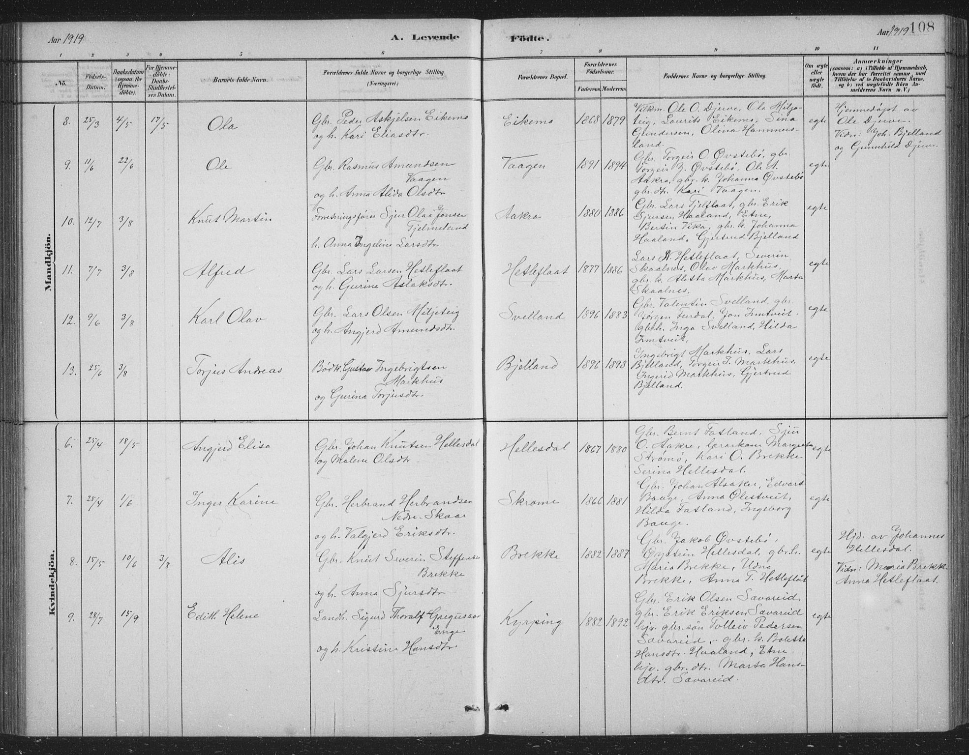 Skånevik sokneprestembete, AV/SAB-A-77801/H/Hab: Parish register (copy) no. B 2, 1881-1920, p. 108