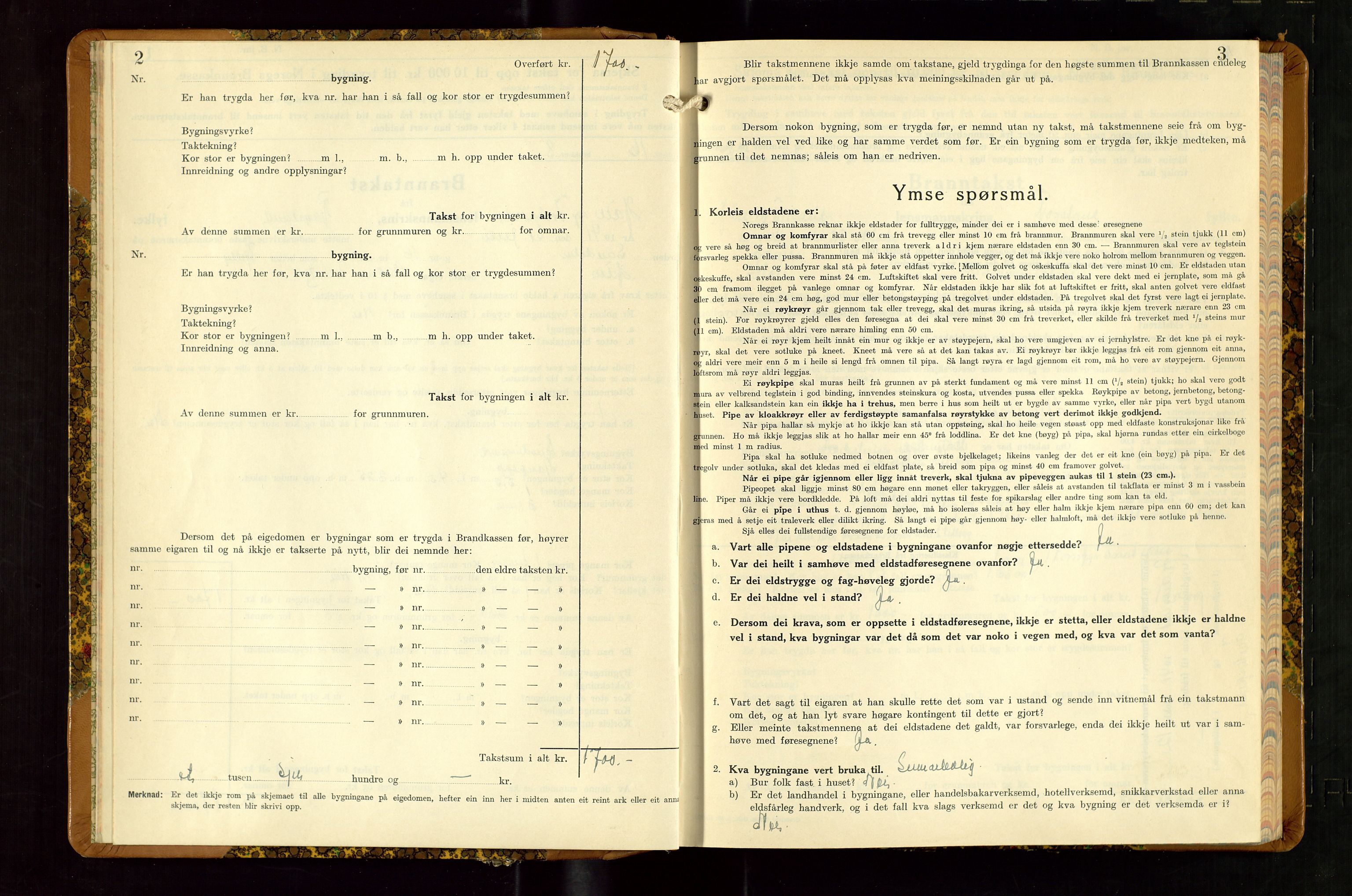 Høle og Forsand lensmannskontor, AV/SAST-A-100127/Gob/L0002: "Branntakstbok" - skjematakst, 1941-1955, p. 2-3