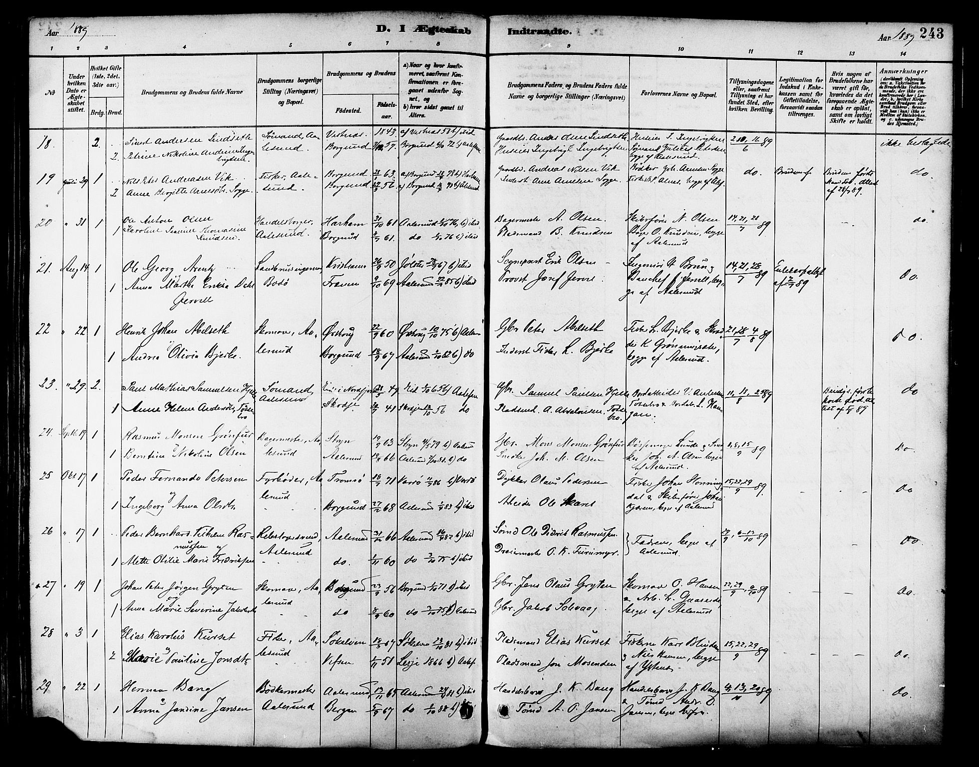 Ministerialprotokoller, klokkerbøker og fødselsregistre - Møre og Romsdal, SAT/A-1454/529/L0455: Parish register (official) no. 529A05, 1885-1893, p. 243