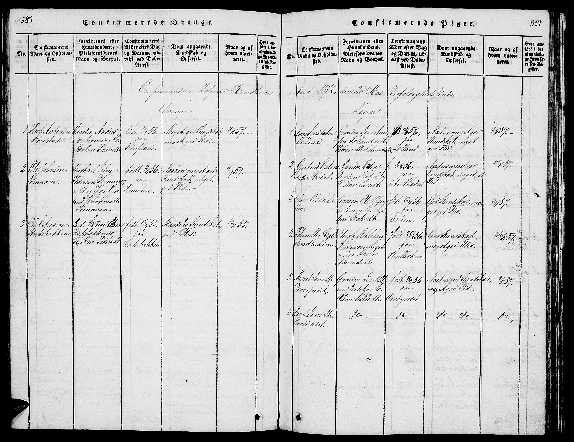 Tolga prestekontor, AV/SAH-PREST-062/L/L0001: Parish register (copy) no. 1, 1814-1877, p. 550-551