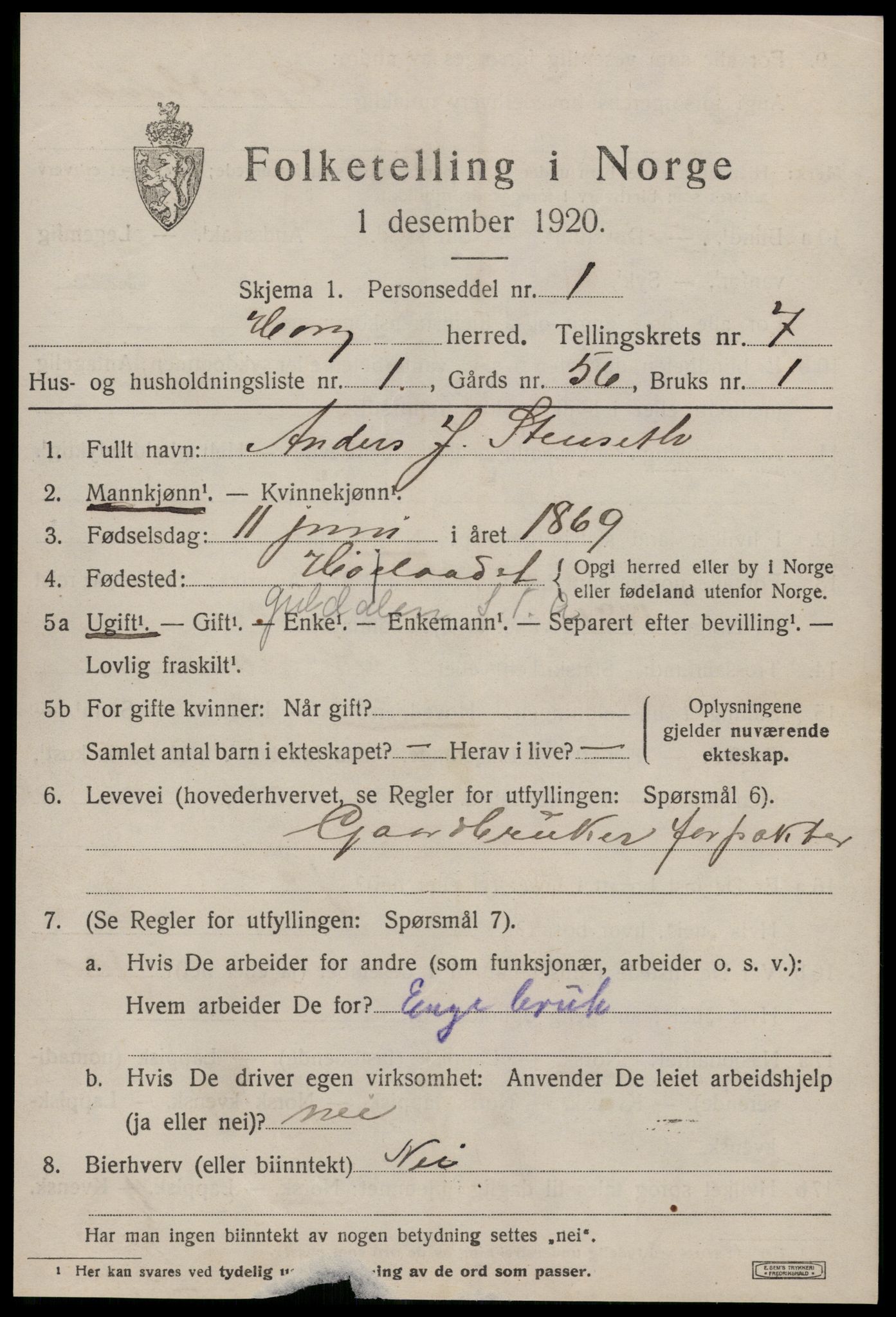 SAT, 1920 census for Horg, 1920, p. 4574