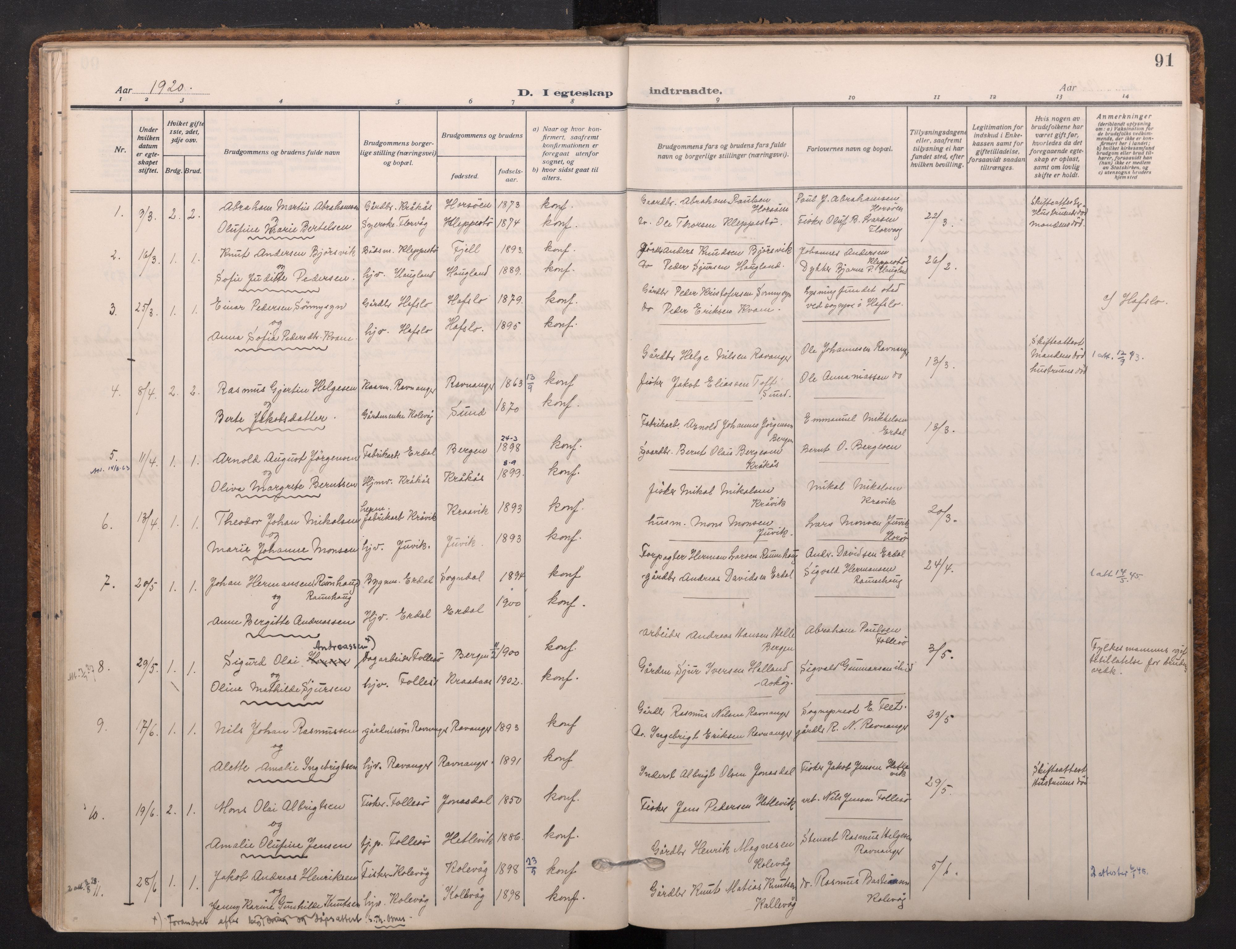 Askøy Sokneprestembete, AV/SAB-A-74101/H/Ha/Haa/Haad/L0002: Parish register (official) no. D 2, 1915-1935, p. 91