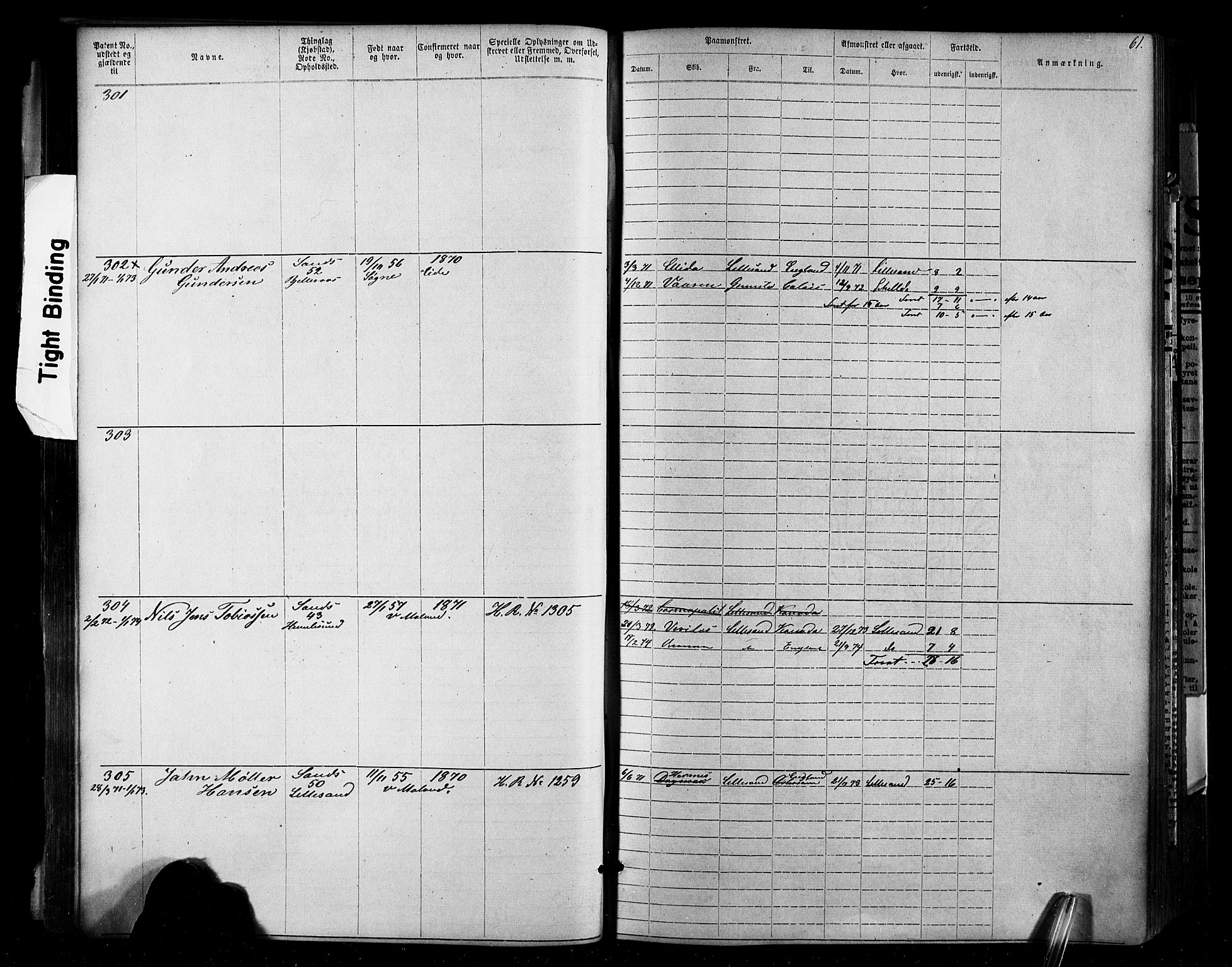 Lillesand mønstringskrets, SAK/2031-0014/F/Fa/L0002: Annotasjonsrulle nr 1-1910 med register, W-8, 1868-1891, p. 69