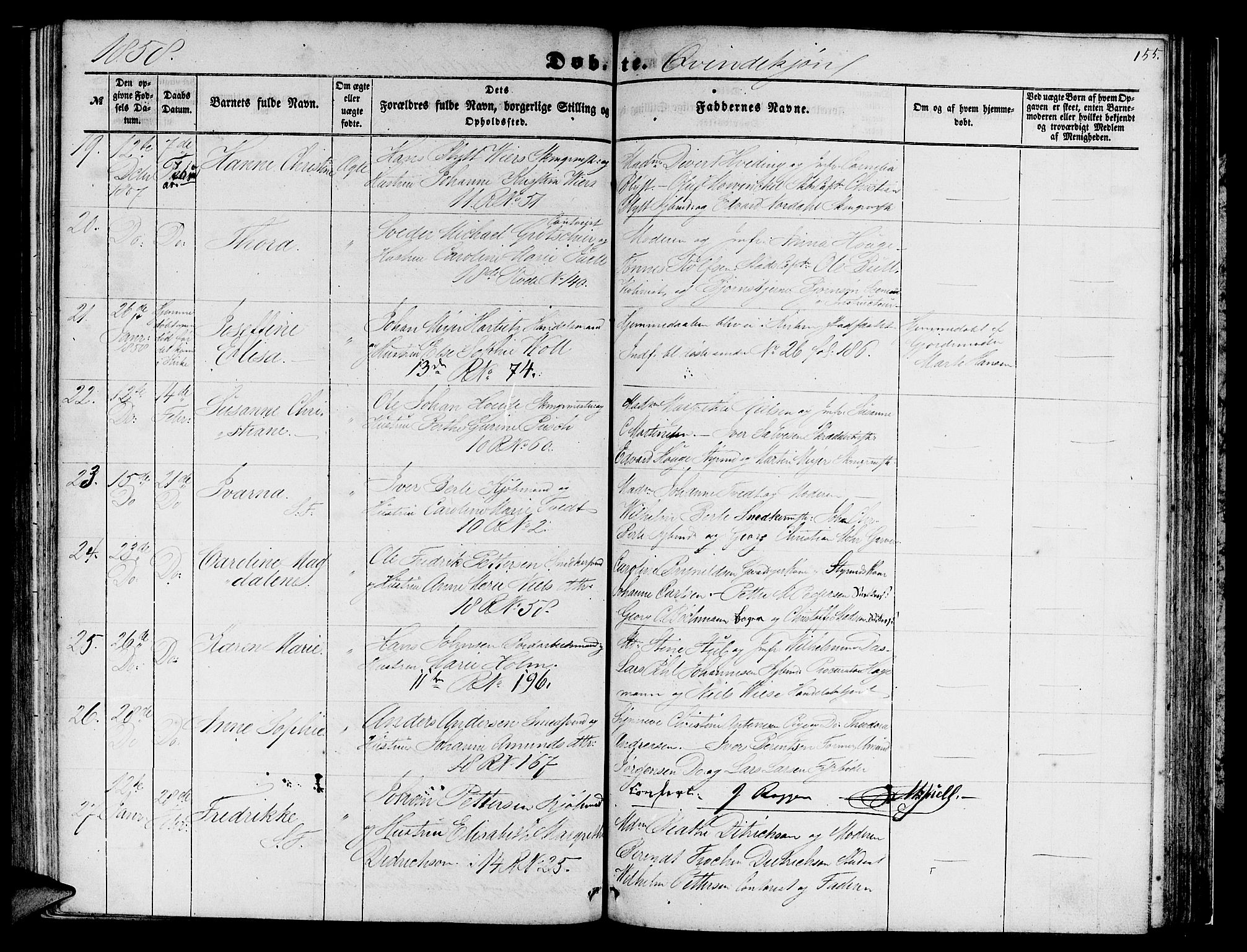 Domkirken sokneprestembete, SAB/A-74801/H/Hab/L0011: Parish register (copy) no. B 4, 1856-1862, p. 155
