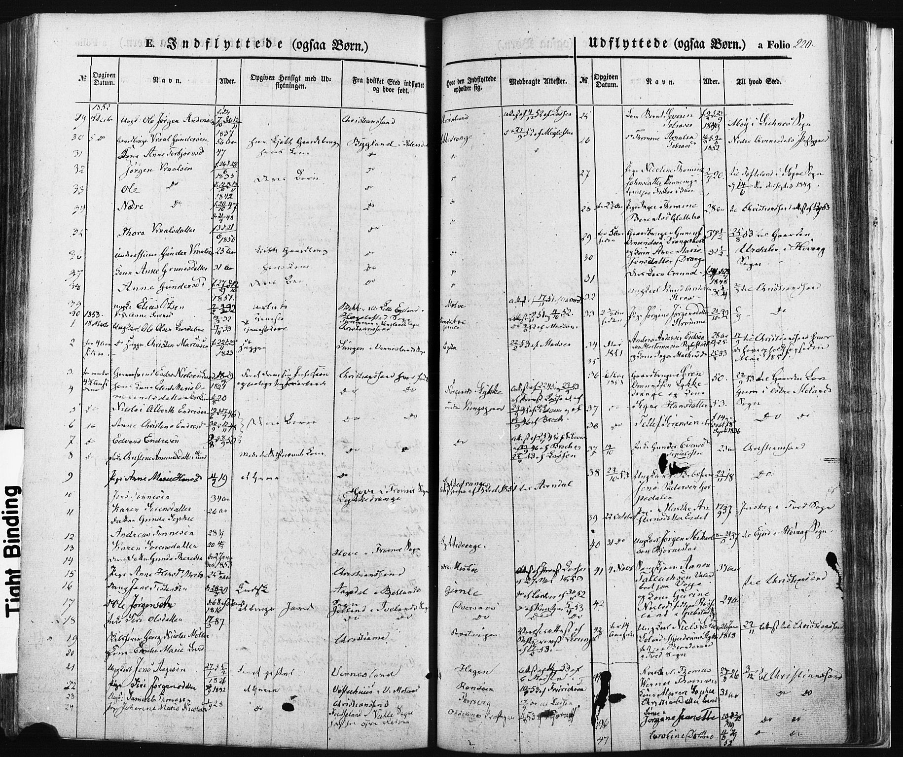 Oddernes sokneprestkontor, SAK/1111-0033/F/Fa/Faa/L0007: Parish register (official) no. A 7, 1851-1863, p. 220