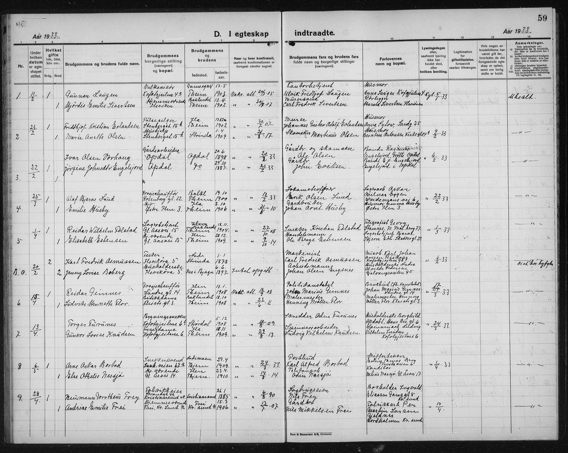 Ministerialprotokoller, klokkerbøker og fødselsregistre - Sør-Trøndelag, SAT/A-1456/603/L0176: Parish register (copy) no. 603C04, 1923-1941, p. 59