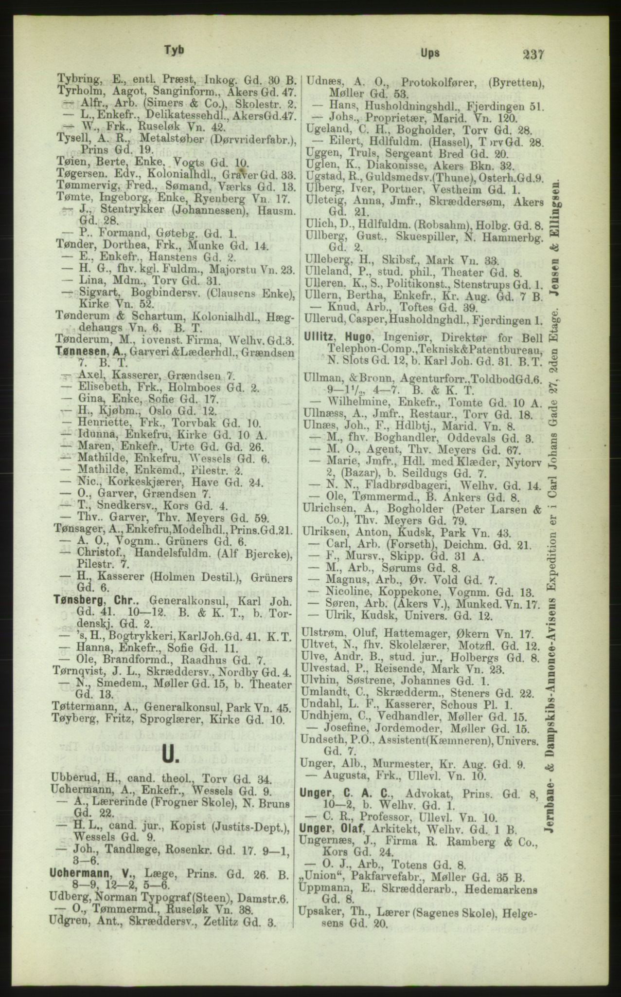 Kristiania/Oslo adressebok, PUBL/-, 1883, p. 237