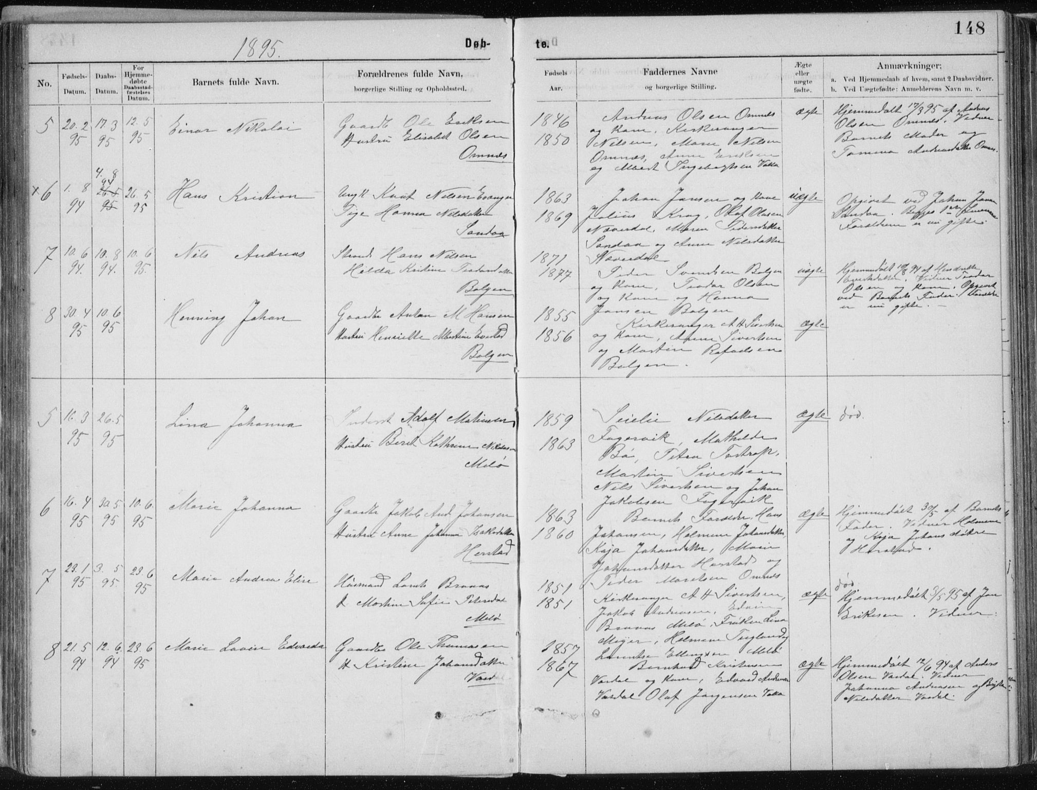 Ministerialprotokoller, klokkerbøker og fødselsregistre - Nordland, AV/SAT-A-1459/843/L0636: Parish register (copy) no. 843C05, 1884-1909, p. 148