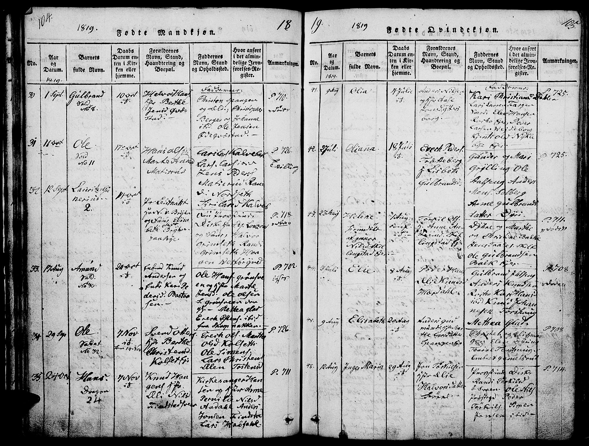Løten prestekontor, SAH/PREST-022/L/La/L0001: Parish register (copy) no. 1, 1812-1832, p. 104-105