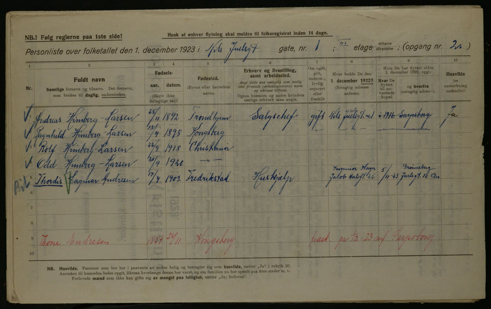 OBA, Municipal Census 1923 for Kristiania, 1923, p. 77259