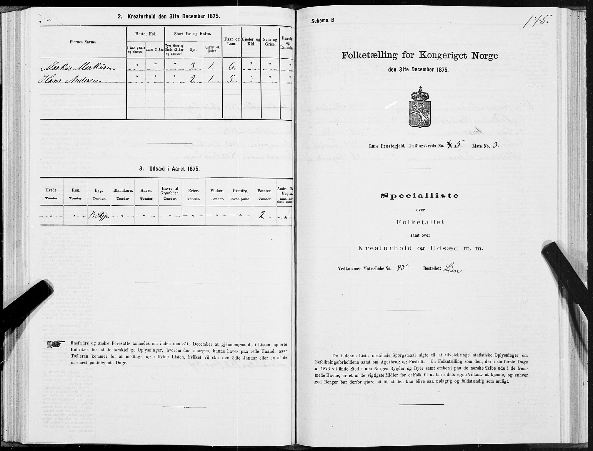 SAT, 1875 census for 1834P Lurøy, 1875, p. 3145