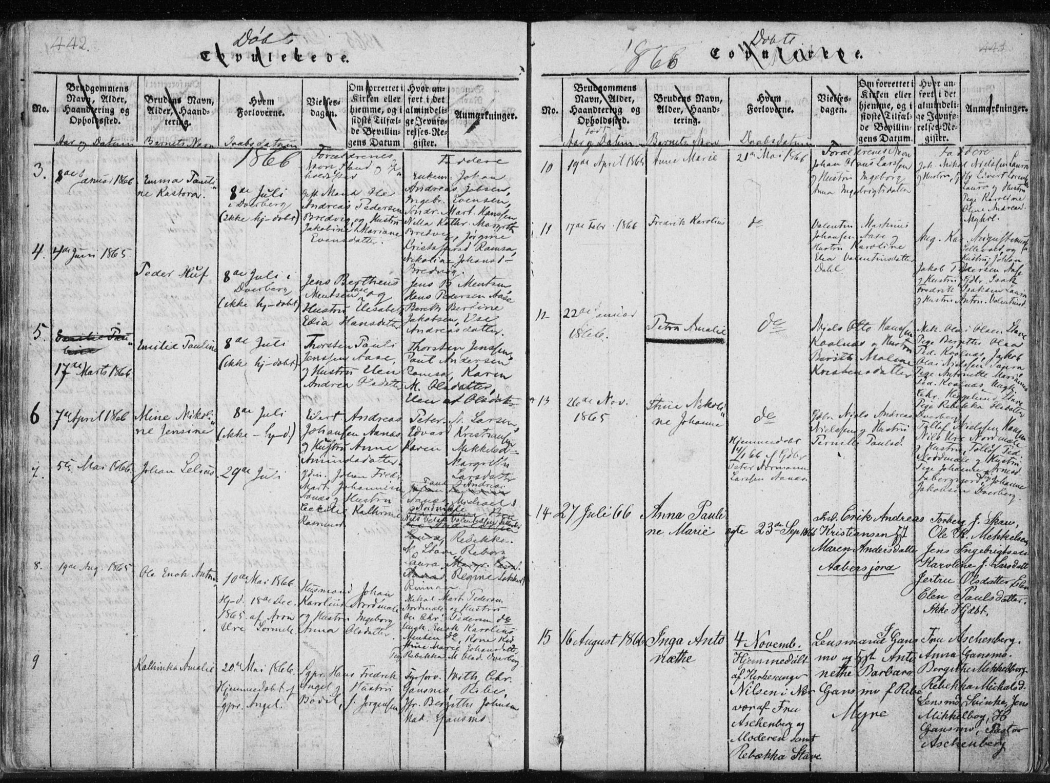 Ministerialprotokoller, klokkerbøker og fødselsregistre - Nordland, AV/SAT-A-1459/897/L1411: Parish register (copy) no. 897C01, 1820-1866, p. 442-443