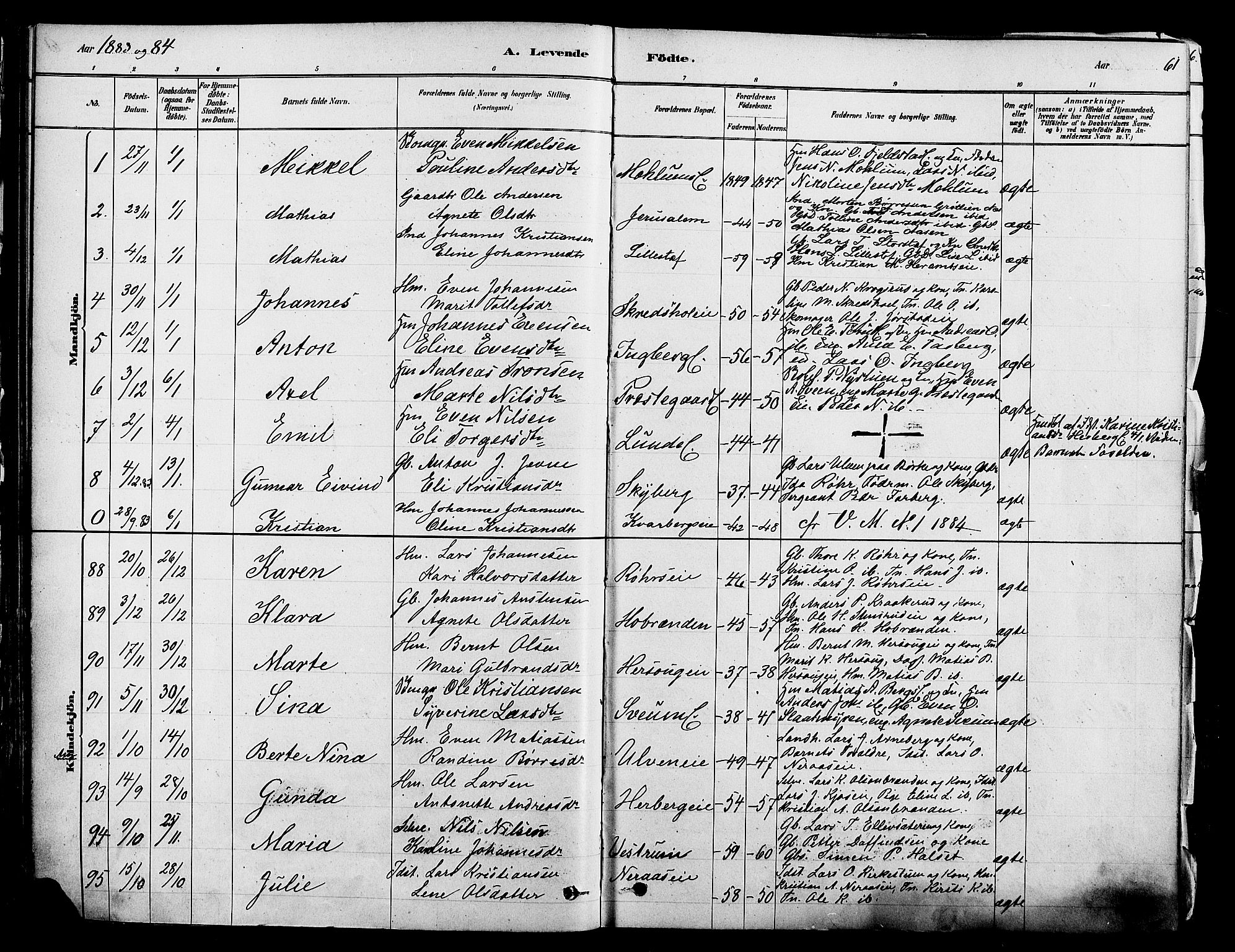 Ringsaker prestekontor, SAH/PREST-014/K/Ka/L0012: Parish register (official) no. 12, 1879-1890, p. 61