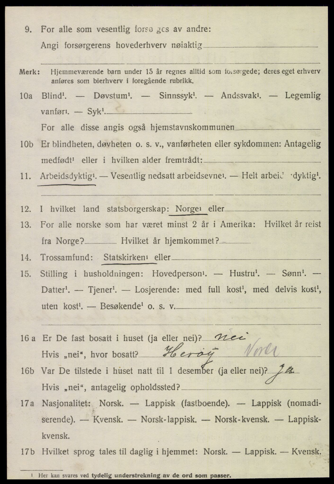 SAT, 1920 census for Nordvik, 1920, p. 3645