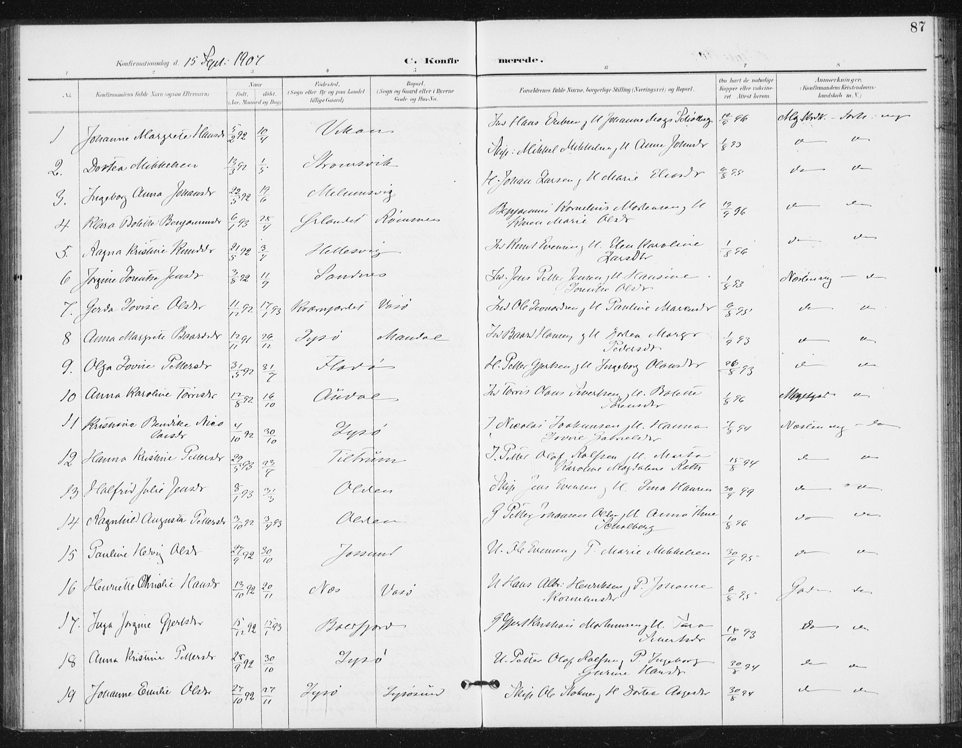 Ministerialprotokoller, klokkerbøker og fødselsregistre - Sør-Trøndelag, AV/SAT-A-1456/654/L0664: Parish register (official) no. 654A02, 1895-1907, p. 87