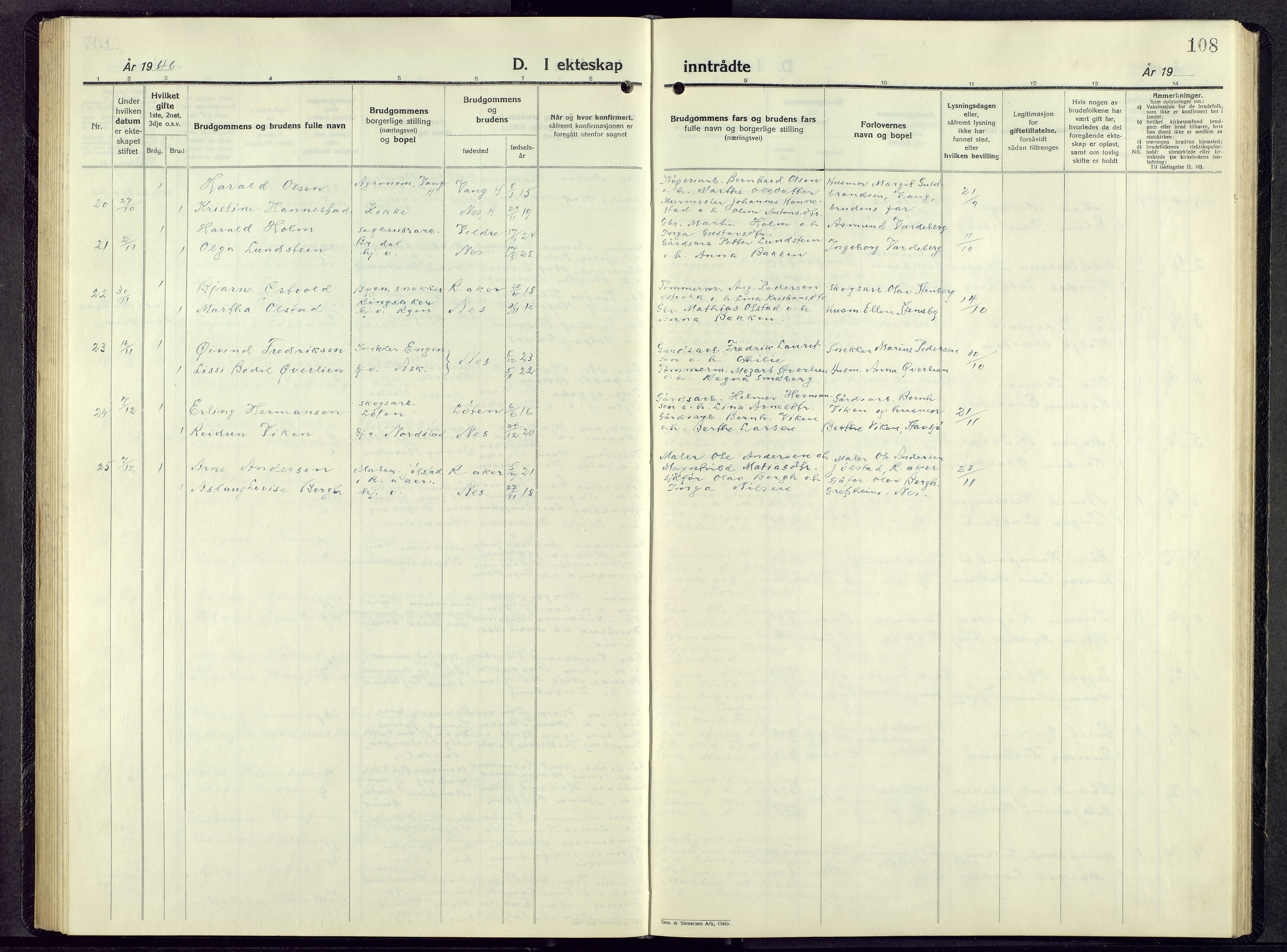 Nes prestekontor, Hedmark, SAH/PREST-020/L/La/L0014: Parish register (copy) no. 14, 1948-1967, p. 108