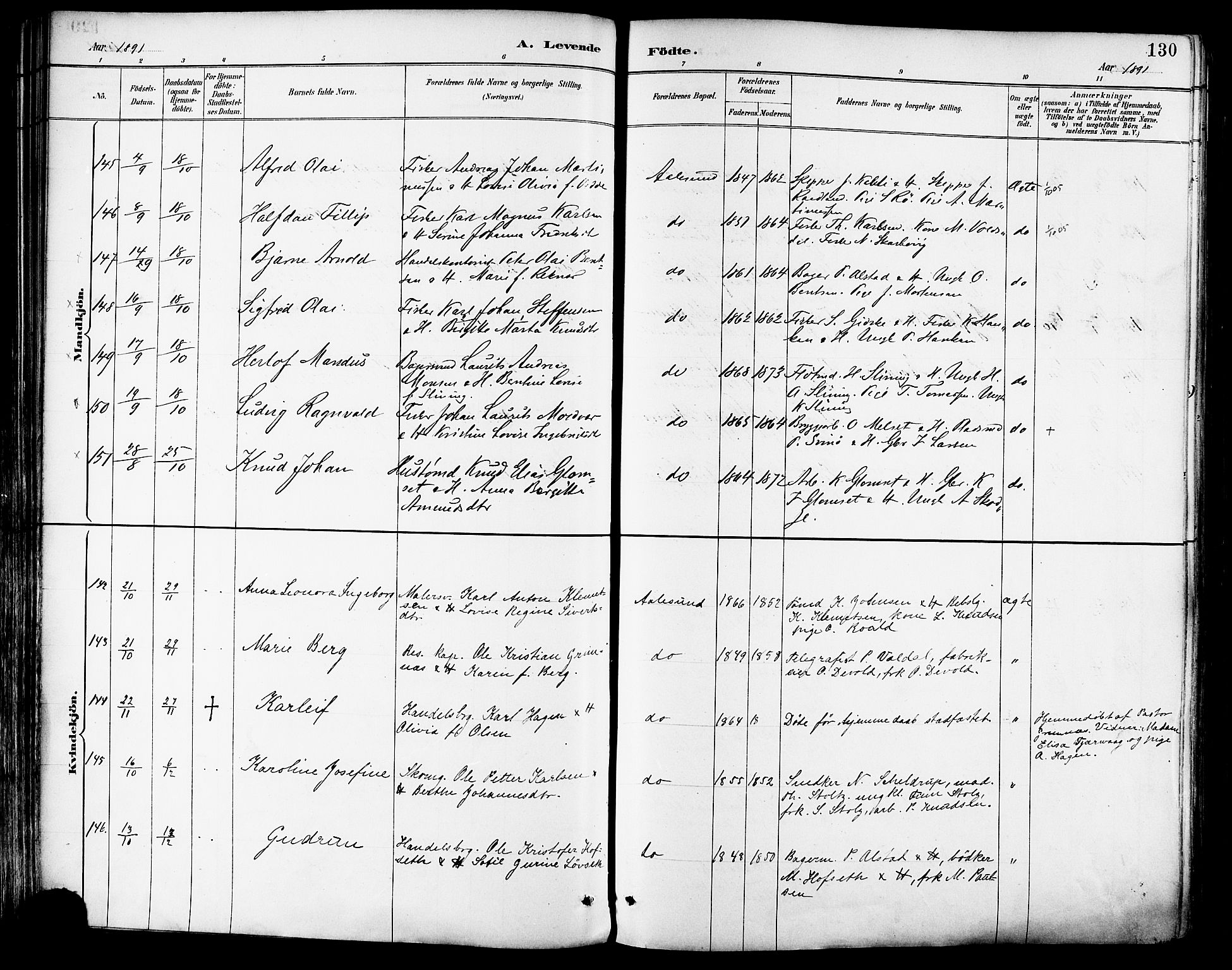 Ministerialprotokoller, klokkerbøker og fødselsregistre - Møre og Romsdal, AV/SAT-A-1454/529/L0455: Parish register (official) no. 529A05, 1885-1893, p. 130