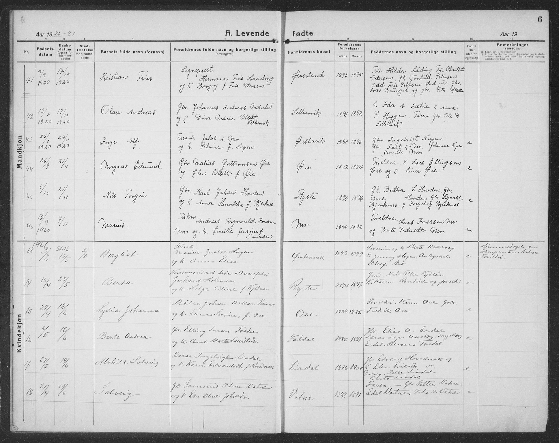 Ministerialprotokoller, klokkerbøker og fødselsregistre - Møre og Romsdal, AV/SAT-A-1454/513/L0191: Parish register (copy) no. 513C05, 1920-1941, p. 6