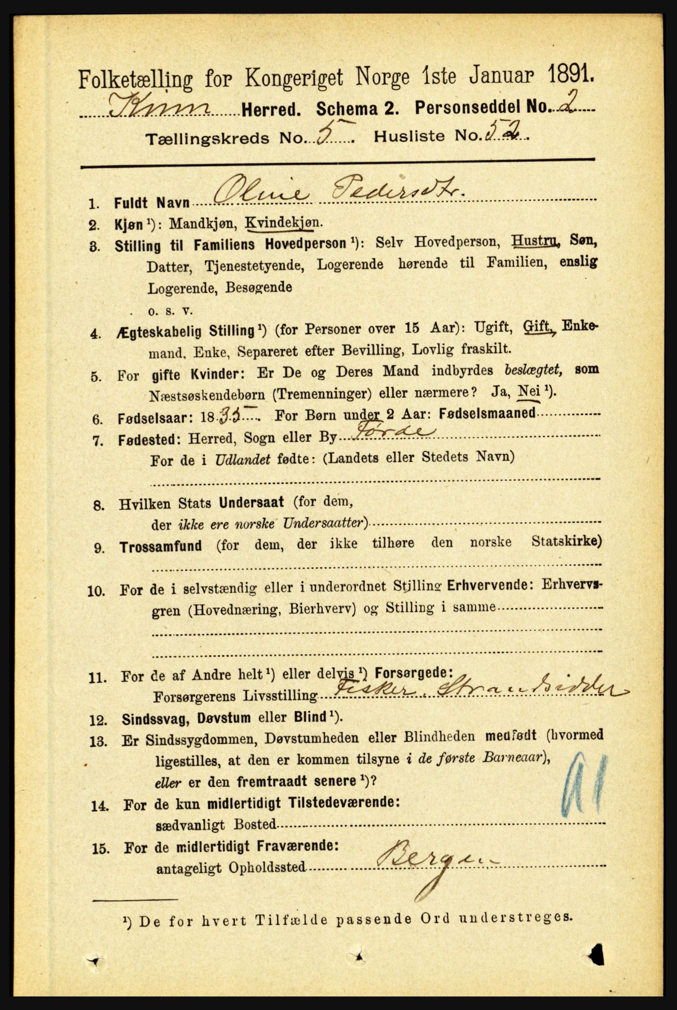 RA, 1891 census for 1437 Kinn, 1891, p. 2107
