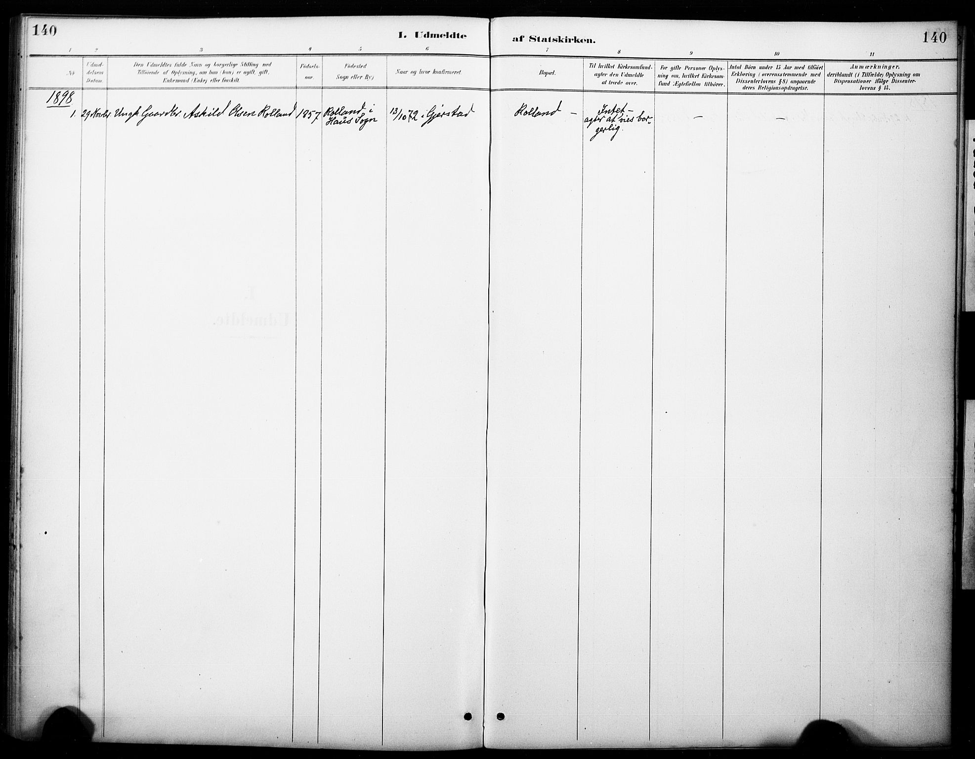 Haus sokneprestembete, SAB/A-75601/H/Haa: Parish register (official) no. B 1, 1887-1898, p. 140