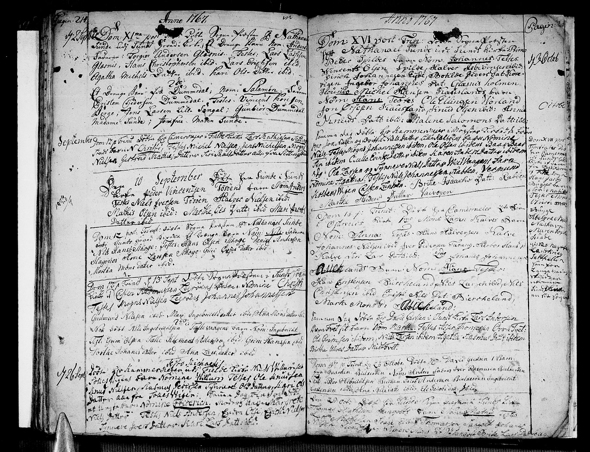 Sund sokneprestembete, AV/SAB-A-99930: Parish register (official) no. A 4, 1748-1769, p. 214-215