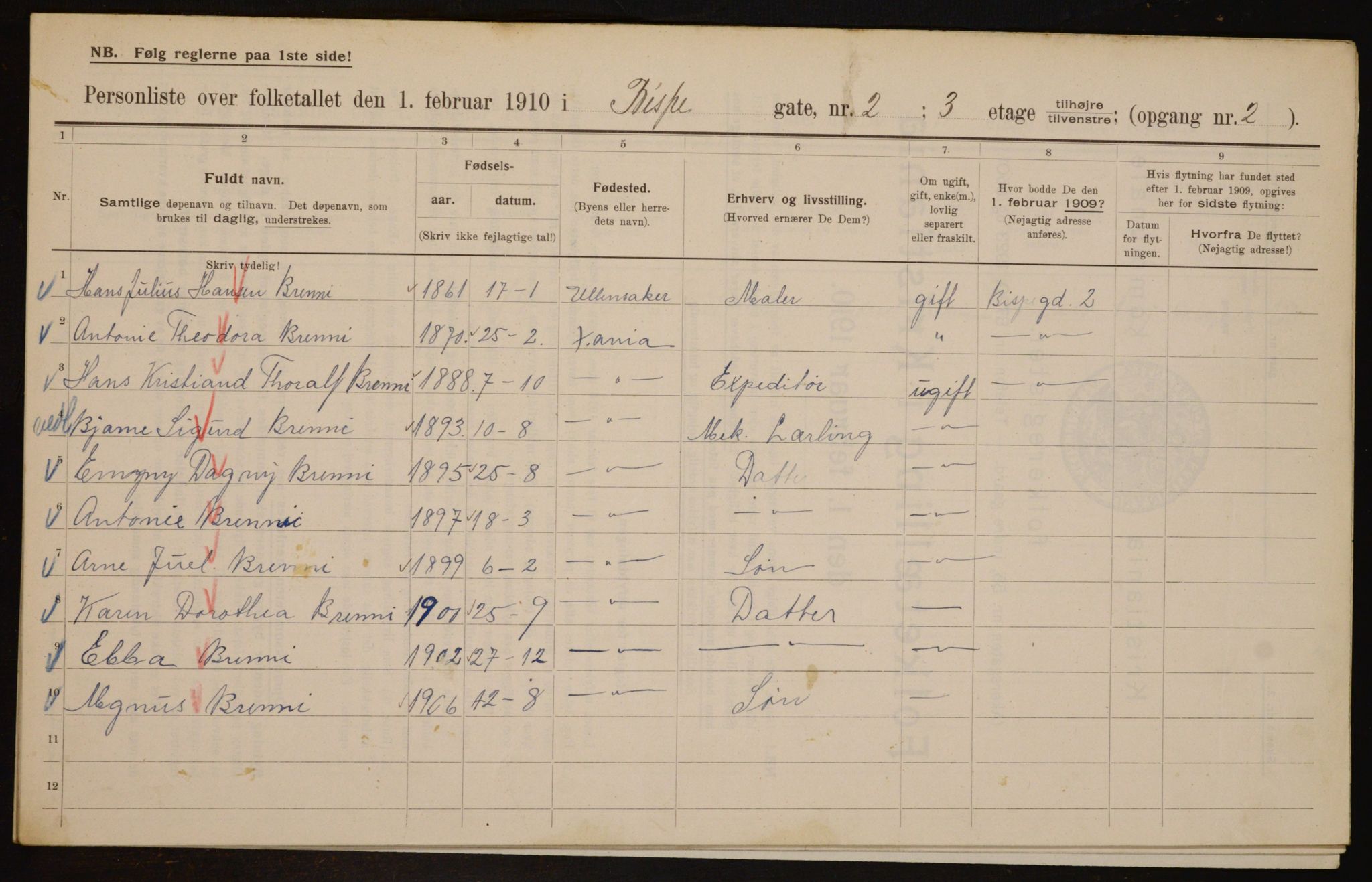 OBA, Municipal Census 1910 for Kristiania, 1910, p. 5166