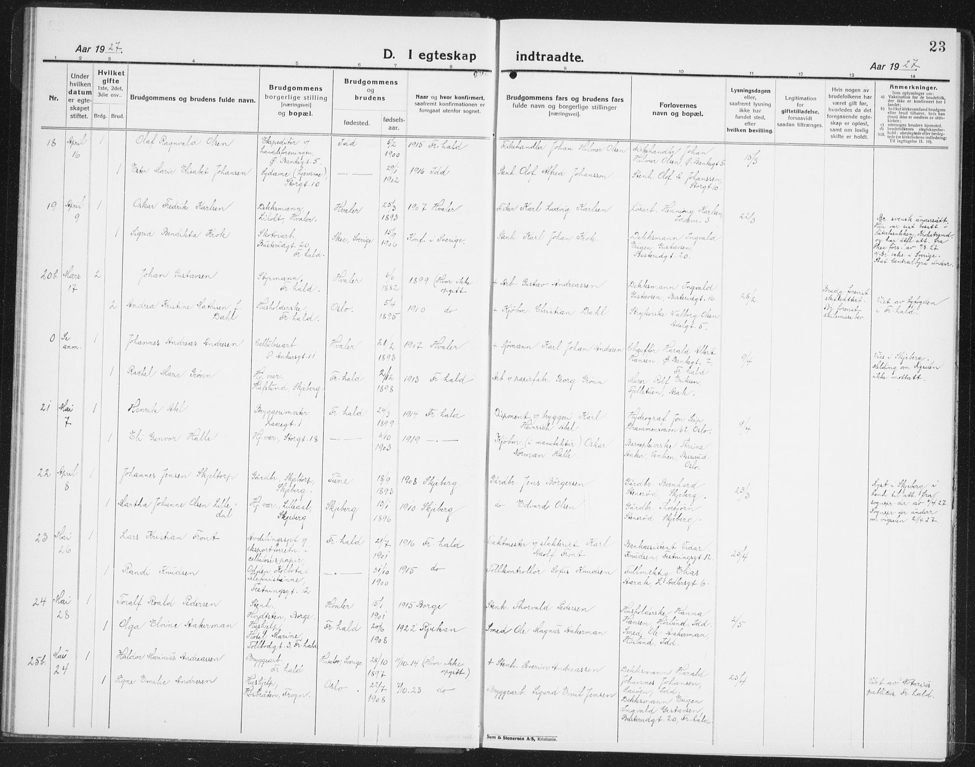 Halden prestekontor Kirkebøker, SAO/A-10909/G/Ga/L0014: Parish register (copy) no. 14, 1925-1943, p. 23