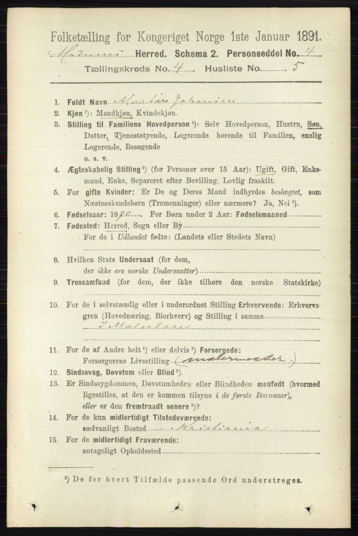 RA, 1891 census for 0623 Modum, 1891, p. 1018