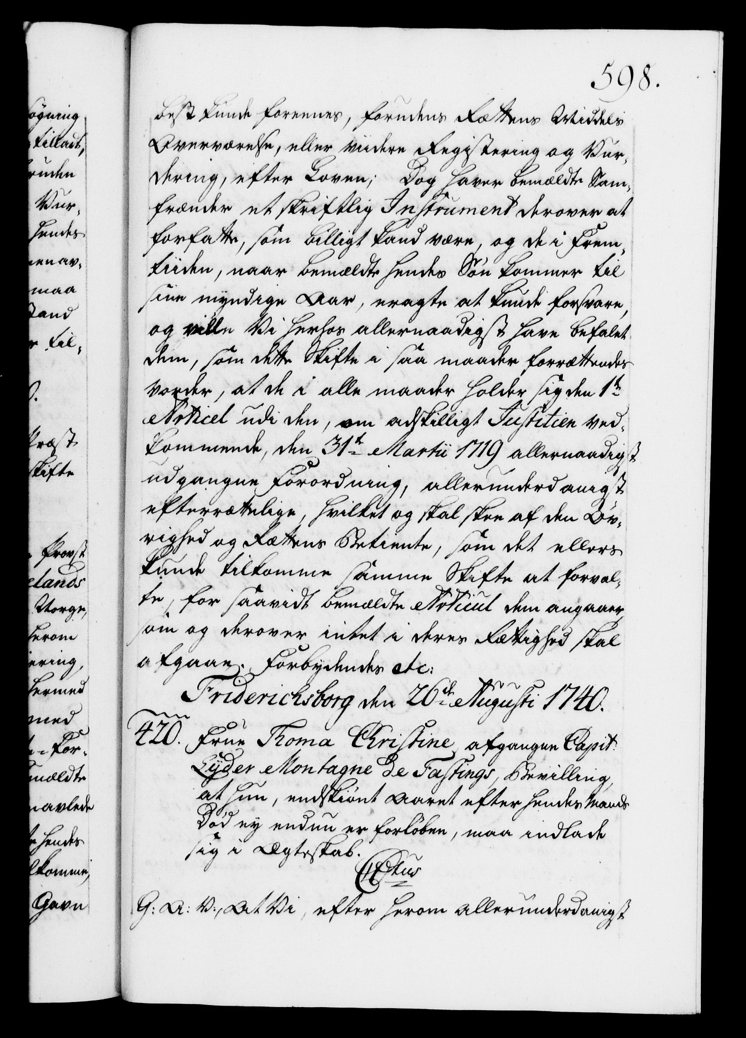 Danske Kanselli 1572-1799, AV/RA-EA-3023/F/Fc/Fca/Fcaa/L0031: Norske registre, 1739-1740, p. 598a