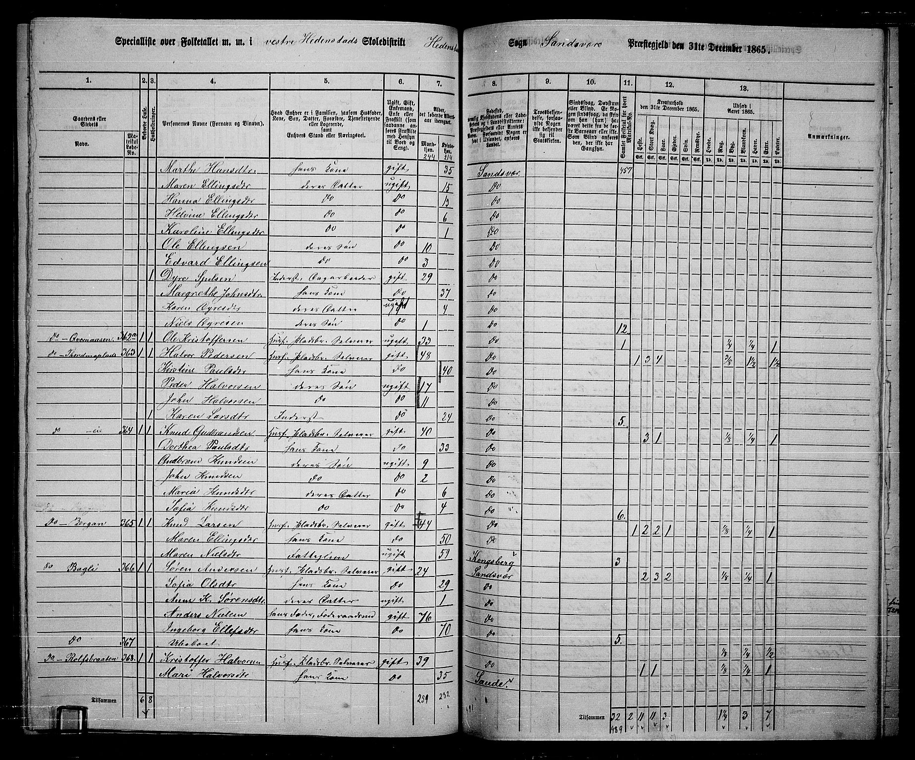 RA, 1865 census for Sandsvær, 1865, p. 136