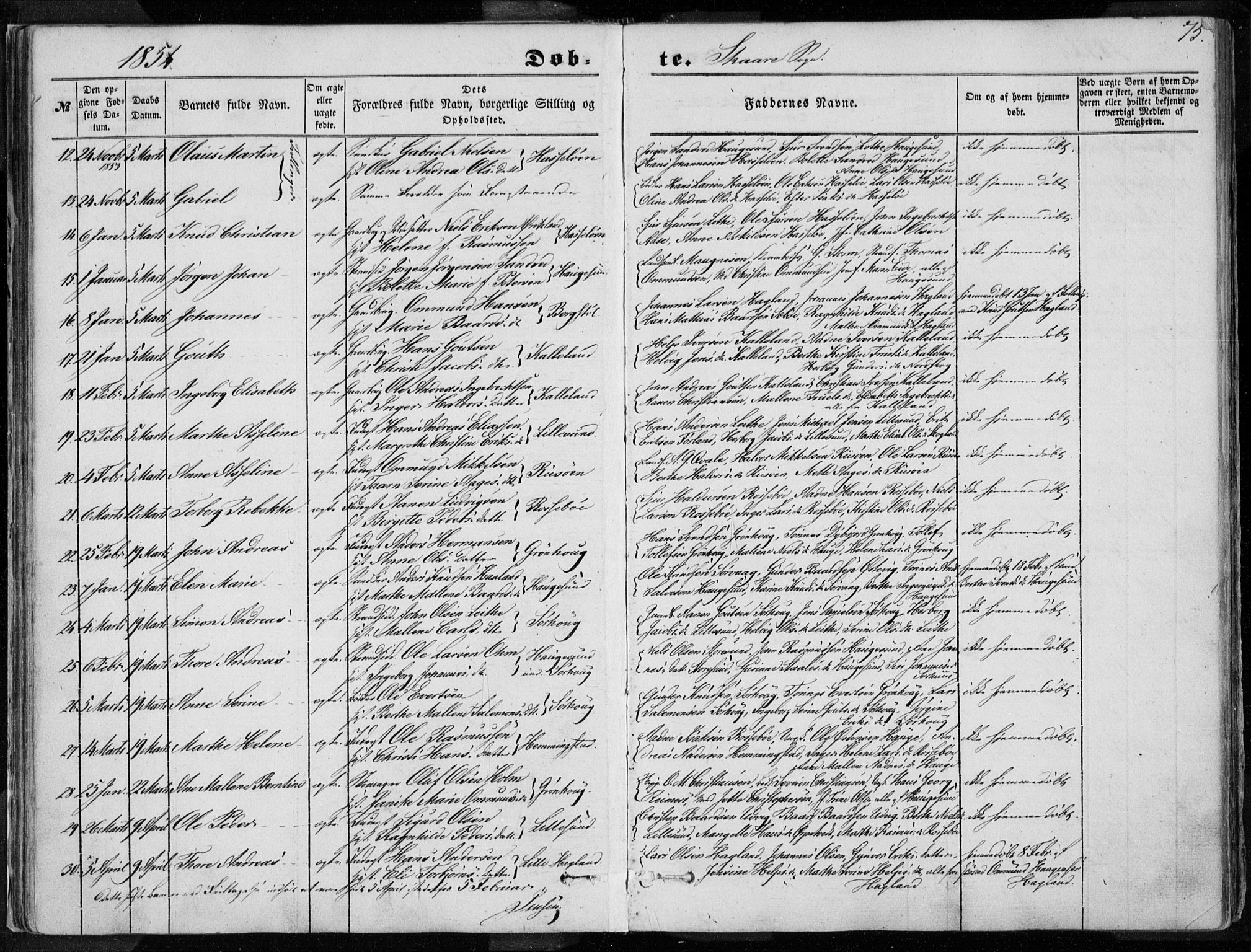 Torvastad sokneprestkontor, AV/SAST-A -101857/H/Ha/Haa/L0009: Parish register (official) no. A 9, 1847-1856, p. 75