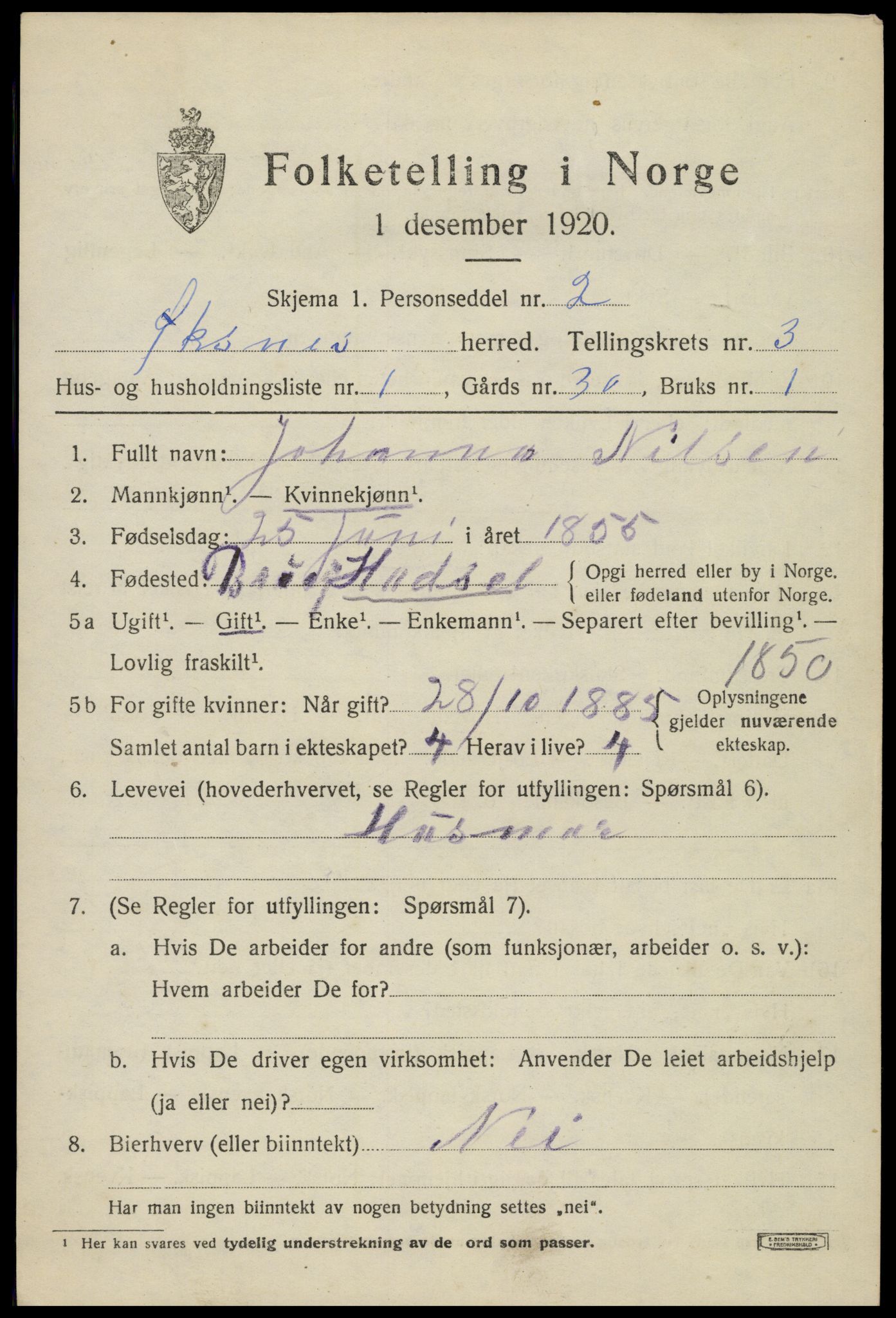 SAT, 1920 census for Øksnes, 1920, p. 2396