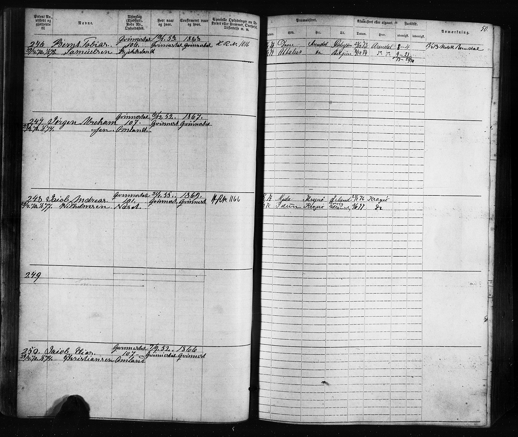 Flekkefjord mønstringskrets, AV/SAK-2031-0018/F/Fa/L0005: Annotasjonsrulle nr 1-1915 med register, Æ-2, 1868-1896, p. 70