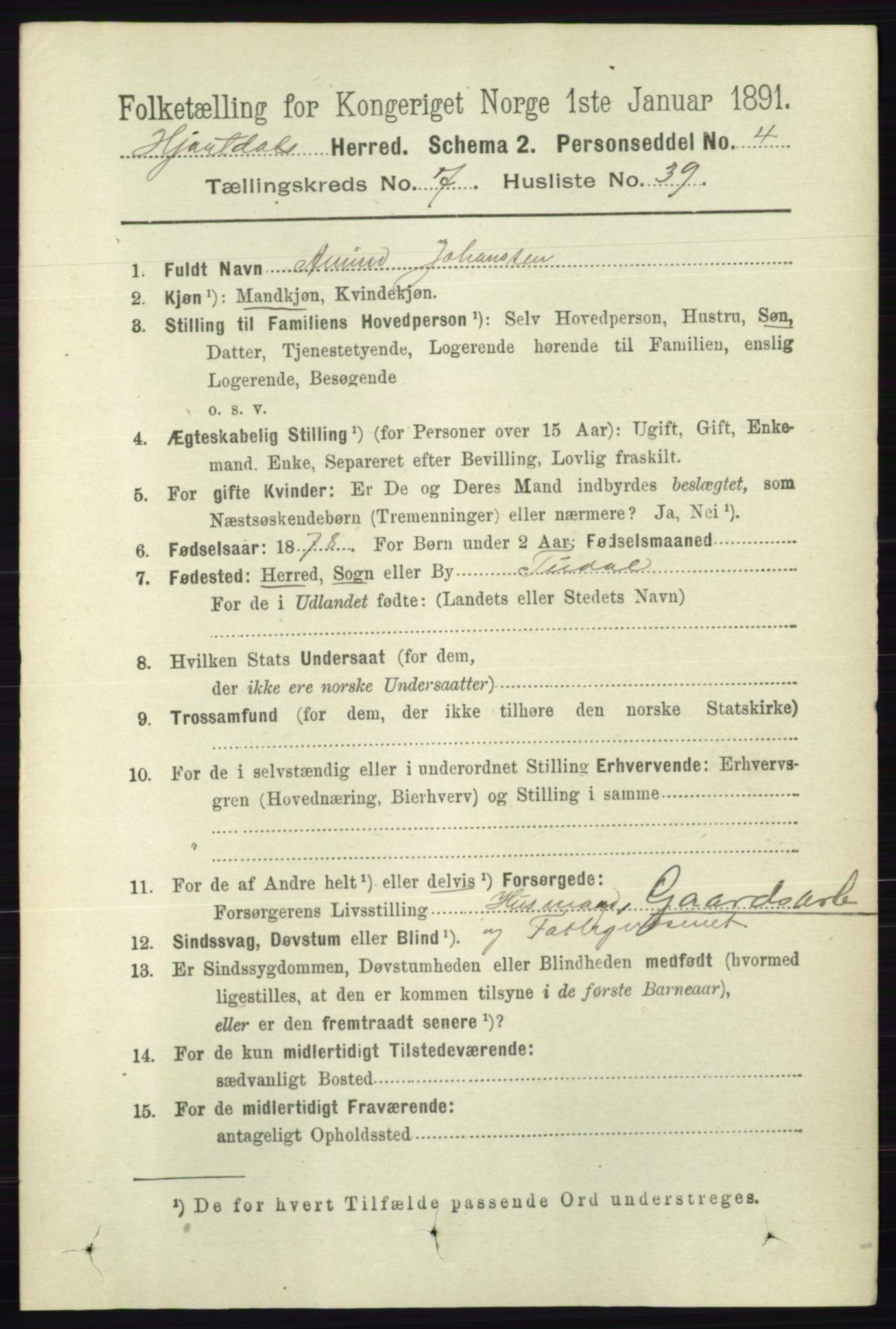 RA, 1891 census for 0827 Hjartdal, 1891, p. 2747