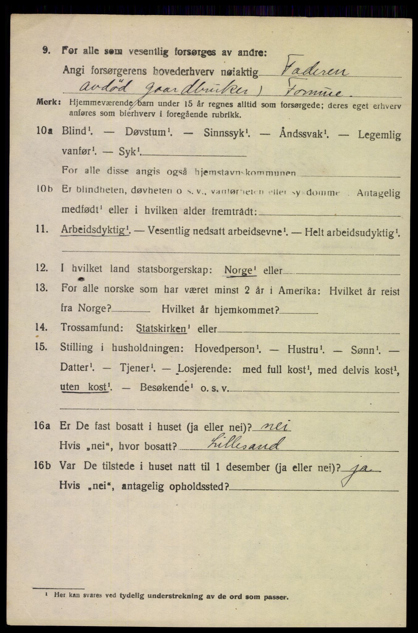 SAK, 1920 census for Oddernes, 1920, p. 7072