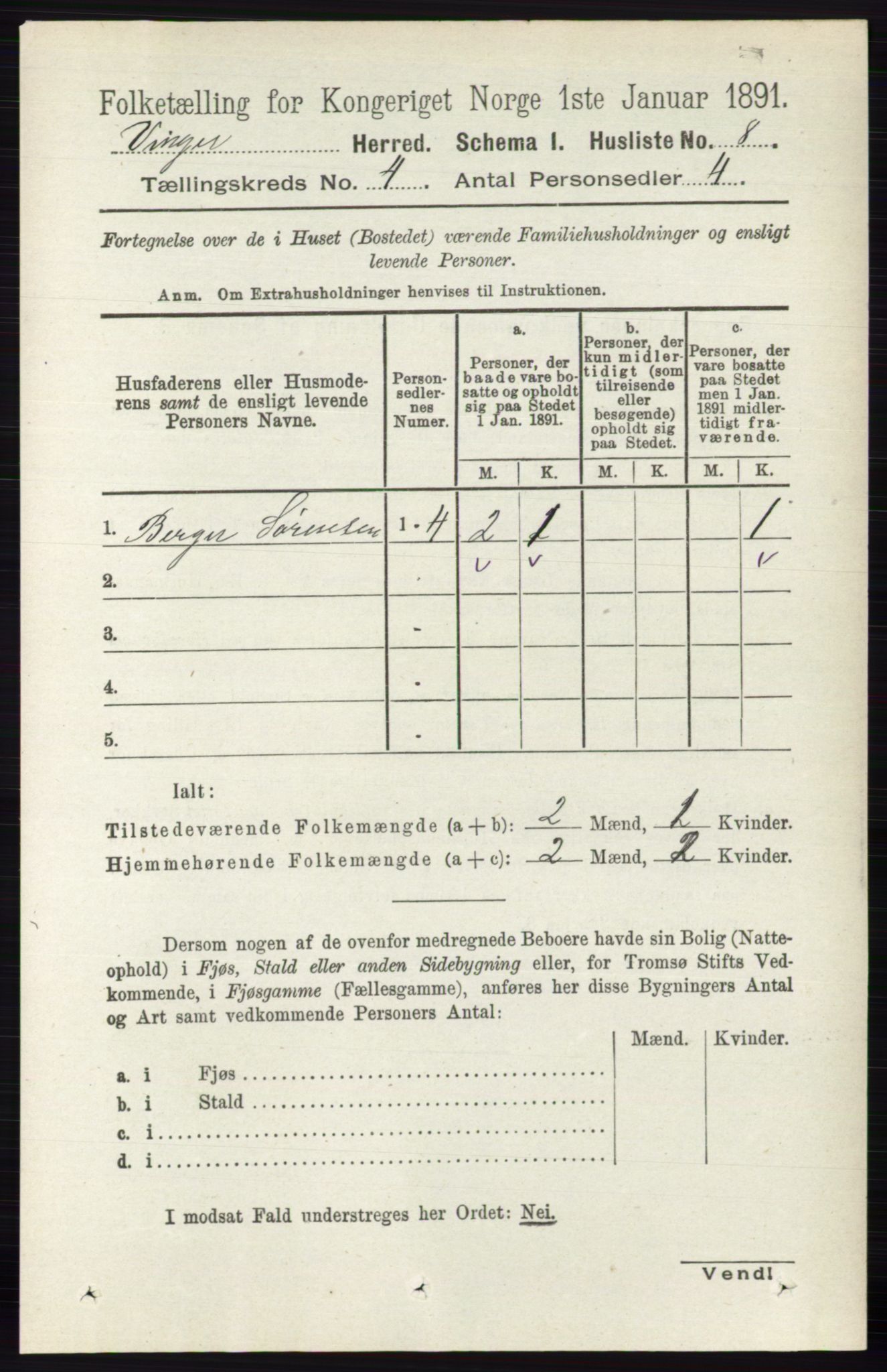 RA, 1891 census for 0421 Vinger, 1891, p. 1589