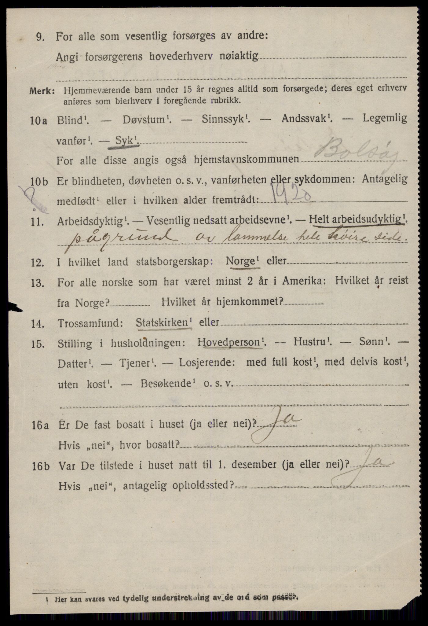 SAT, 1920 census for Bolsøy, 1920, p. 6556