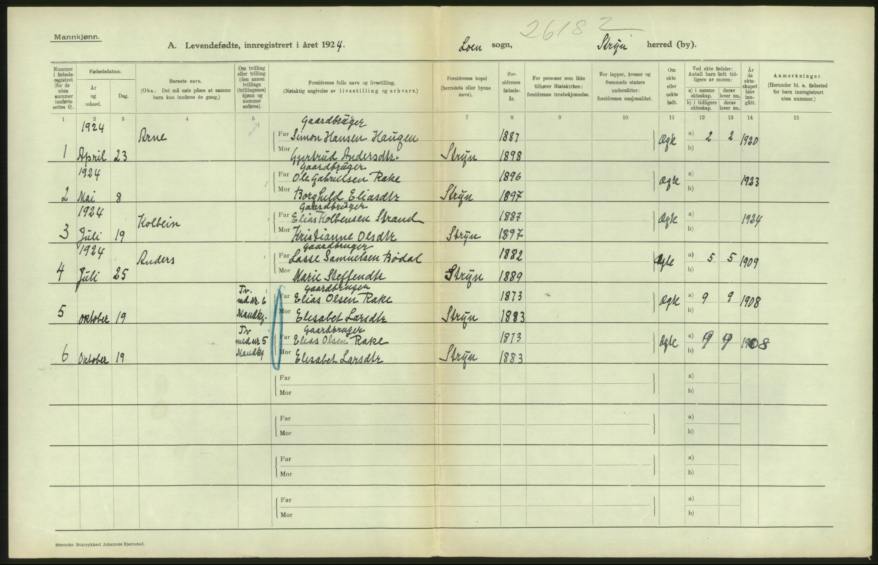 Statistisk sentralbyrå, Sosiodemografiske emner, Befolkning, AV/RA-S-2228/D/Df/Dfc/Dfcd/L0029: Sogn og Fjordane: Levendefødte menn og kvinner. Bygder., 1924, p. 258