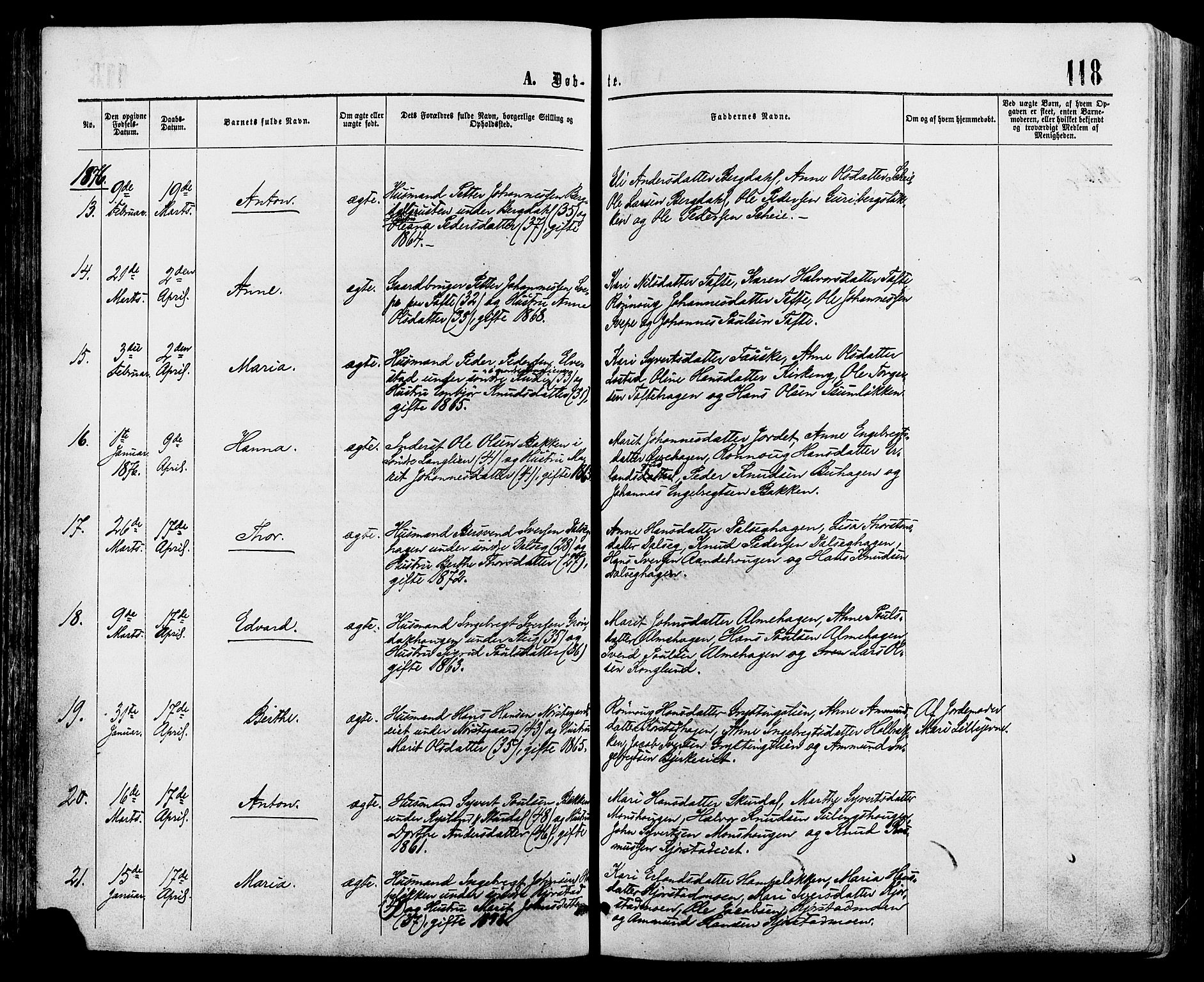 Sør-Fron prestekontor, AV/SAH-PREST-010/H/Ha/Haa/L0002: Parish register (official) no. 2, 1864-1880, p. 118