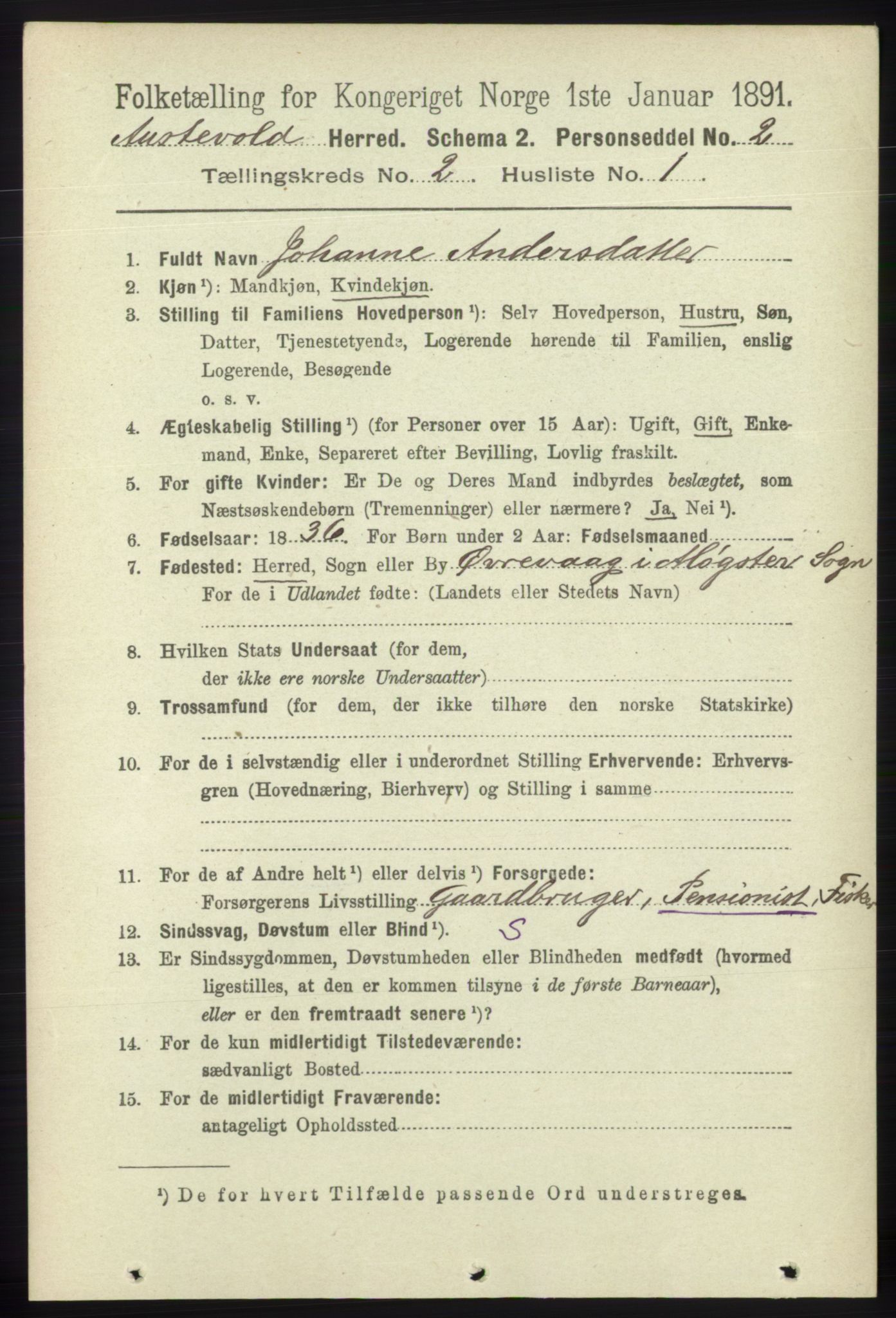 RA, 1891 census for 1244 Austevoll, 1891, p. 615