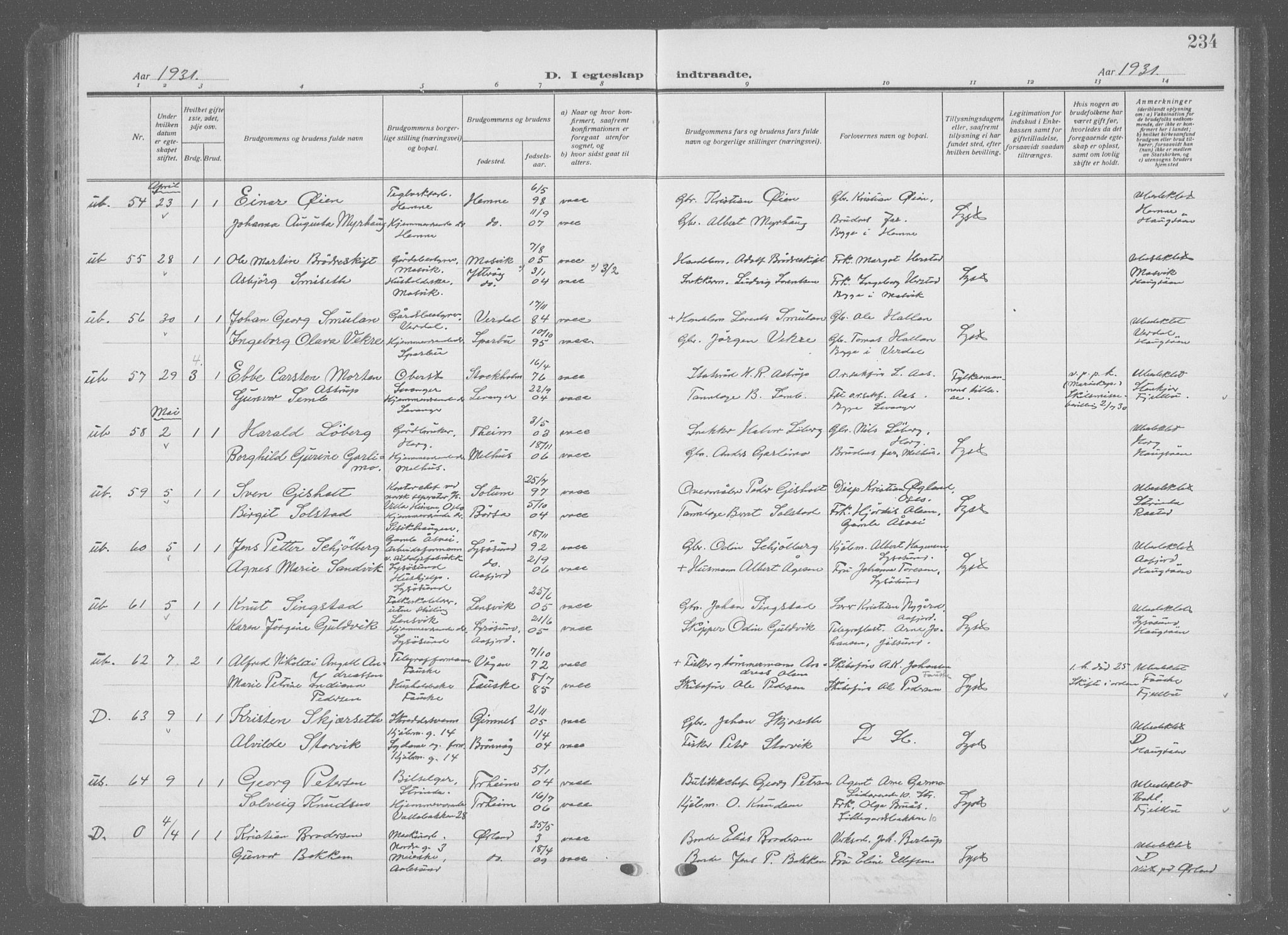 Ministerialprotokoller, klokkerbøker og fødselsregistre - Sør-Trøndelag, AV/SAT-A-1456/601/L0098: Parish register (copy) no. 601C16, 1921-1934, p. 234