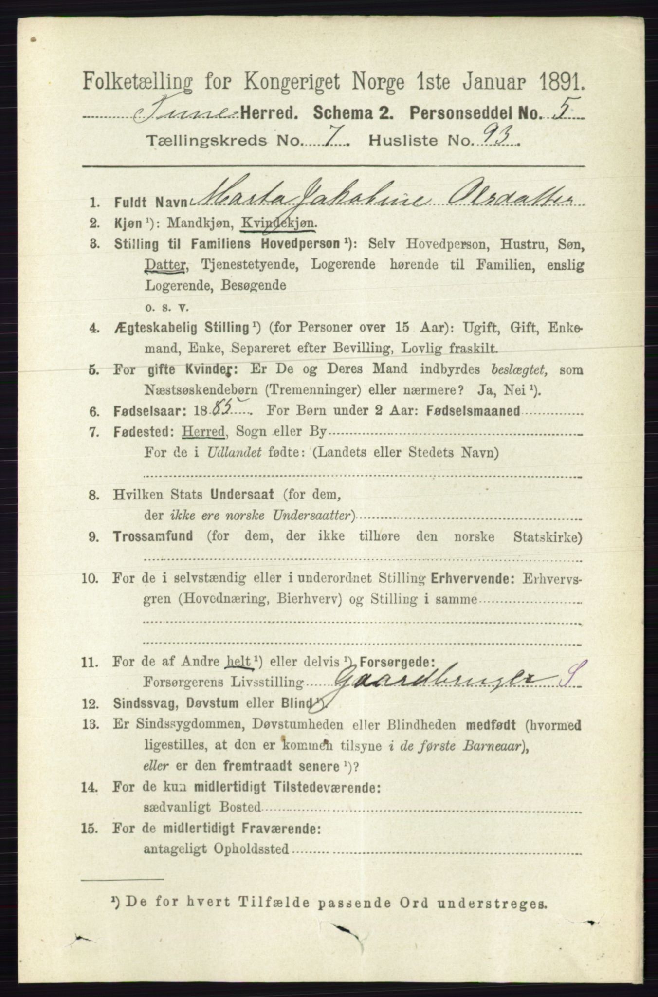 RA, 1891 census for 0130 Tune, 1891, p. 5698