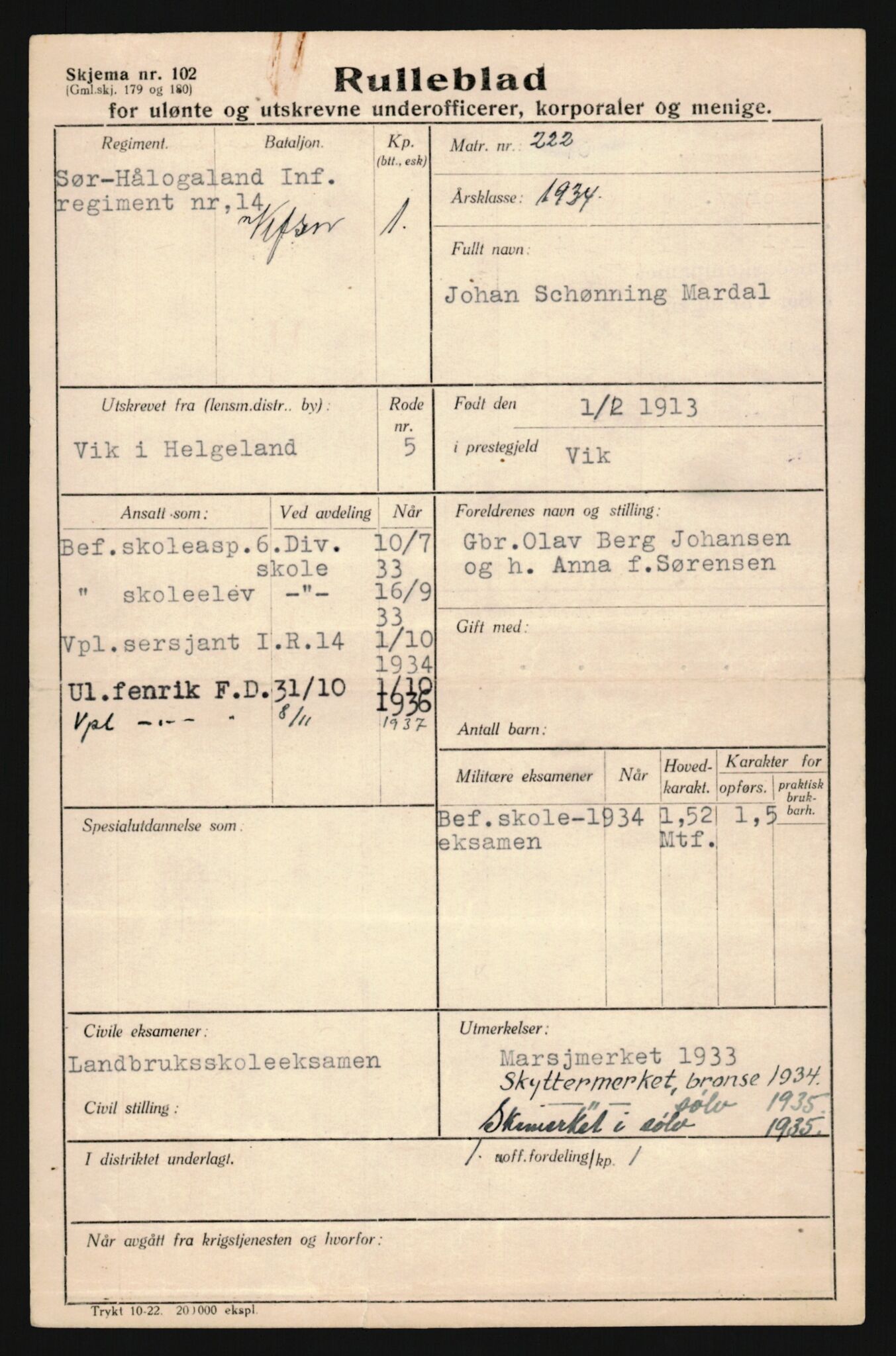 Forsvaret, Sør-Hålogaland landforsvar, AV/RA-RAFA-2552/P/Pa/L0302: Personellmapper for slettet personell, yrkesbefal og vernepliktig befal, født 1913-1916, 1932-1976, p. 125