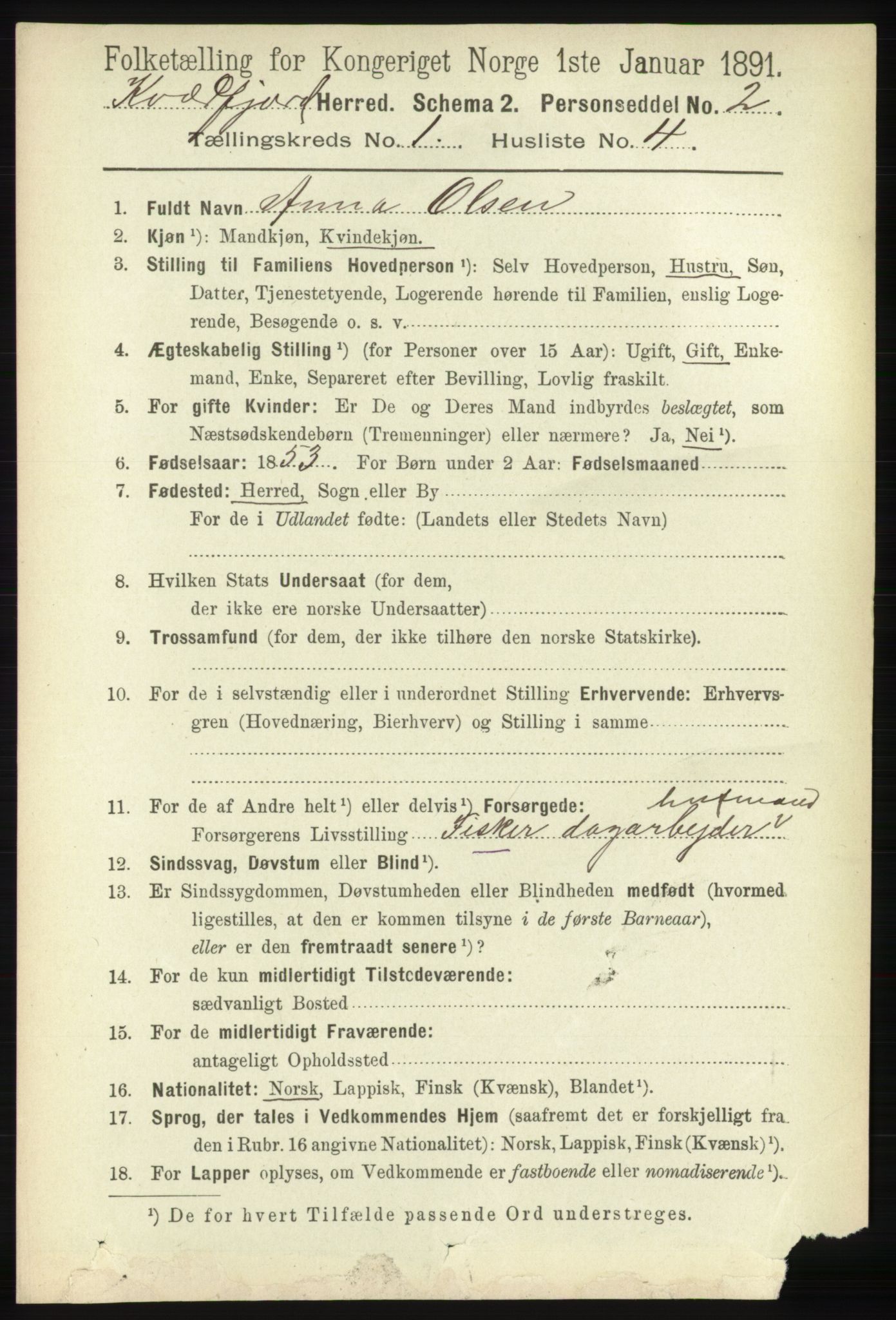 RA, 1891 census for 1911 Kvæfjord, 1891, p. 120