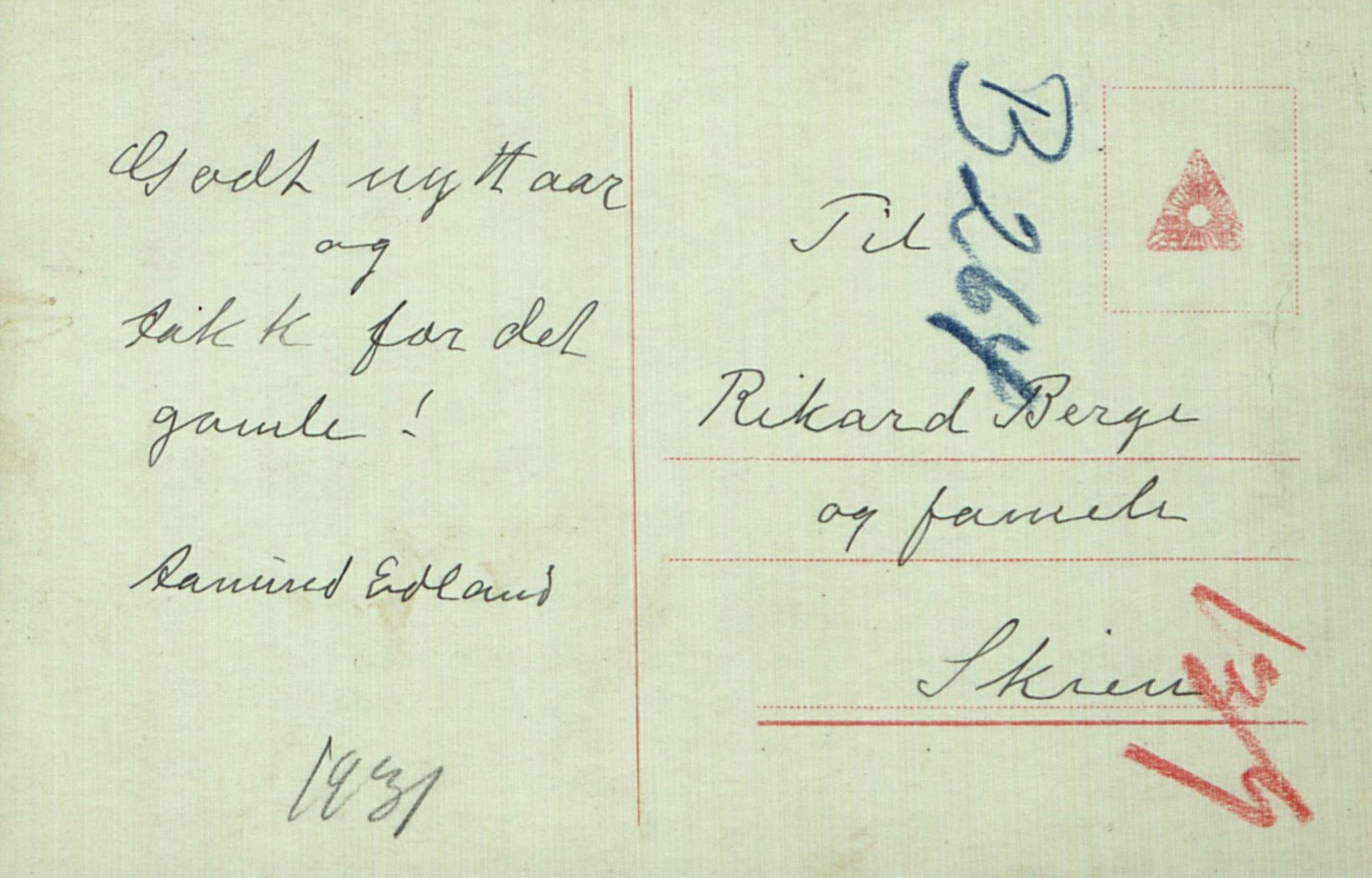 Rikard Berge, TEMU/TGM-A-1003/F/L0017/0016: 551-599 / 566 Notisbokblad og brev til Rikard Berge, 1910-1950, p. 139