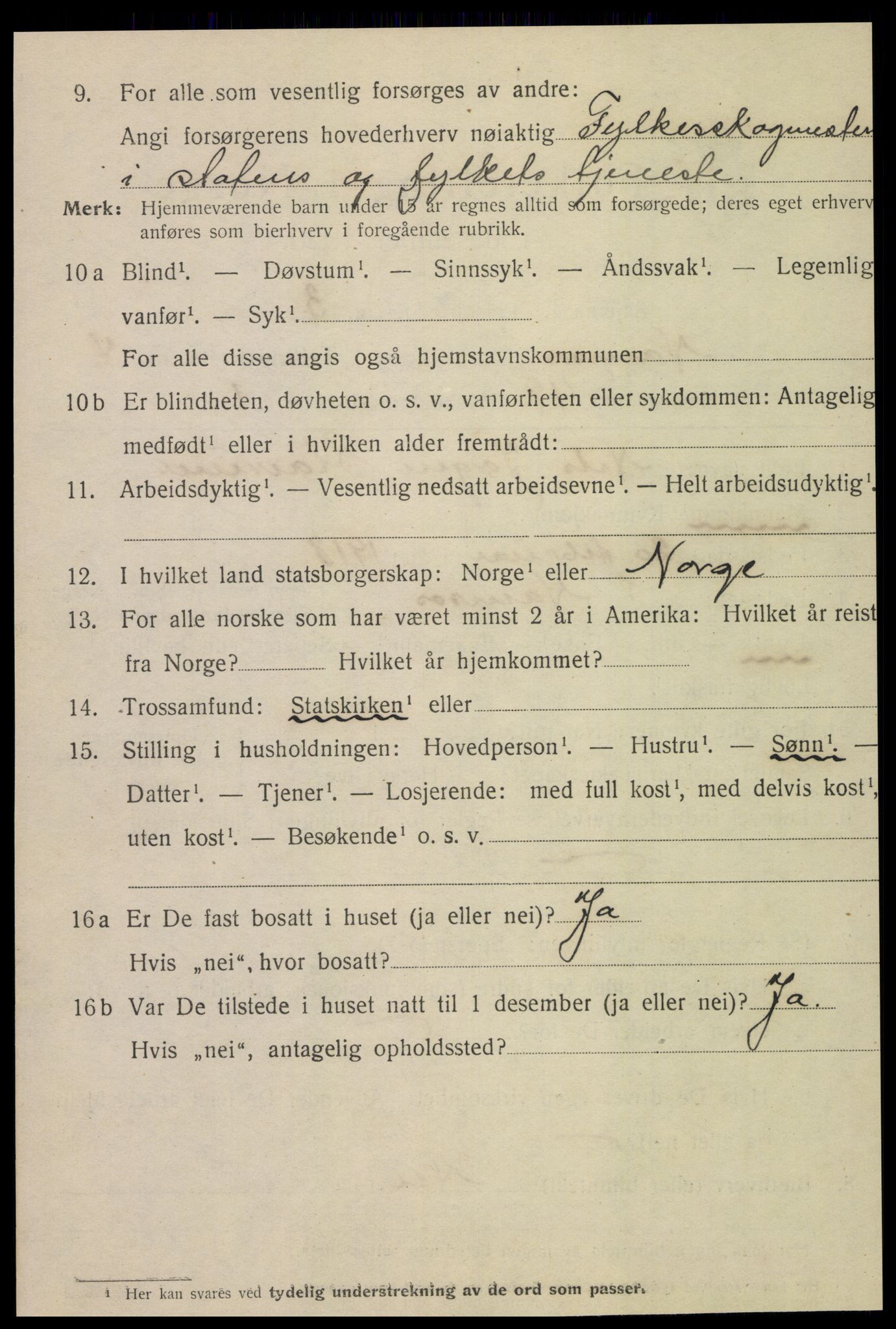 SAT, 1920 census for Namsos, 1920, p. 5620