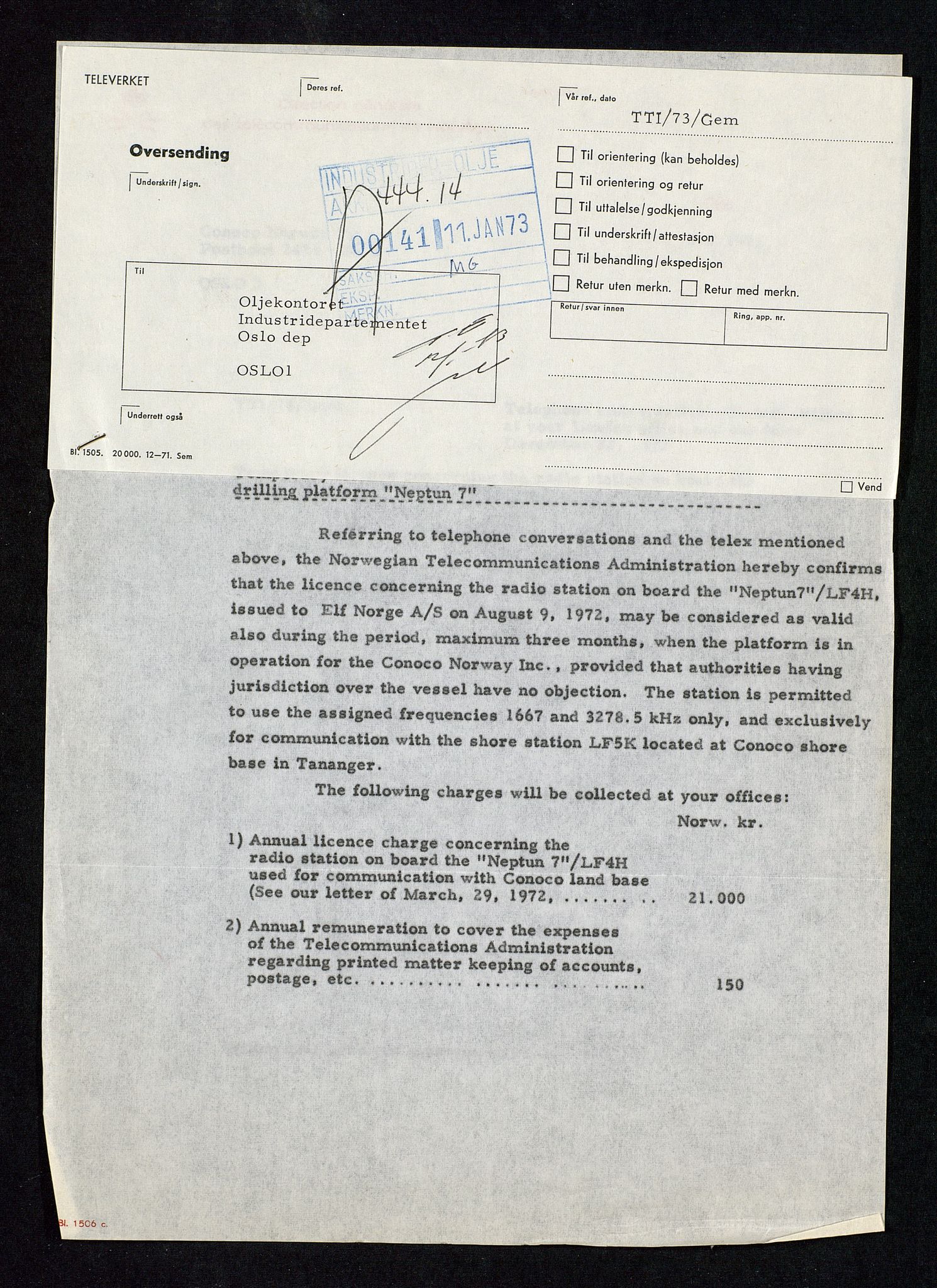 Industridepartementet, Oljekontoret, AV/SAST-A-101348/Da/L0012: Arkivnøkkel 798 Helikopter, luftfart, telekommunikasjon og skademeldinger/ulykker, 1966-1972, p. 405