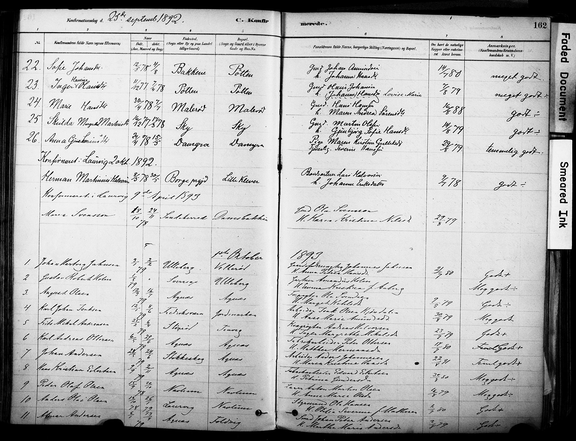 Brunlanes kirkebøker, AV/SAKO-A-342/F/Fc/L0001: Parish register (official) no. III 1, 1878-1899, p. 162